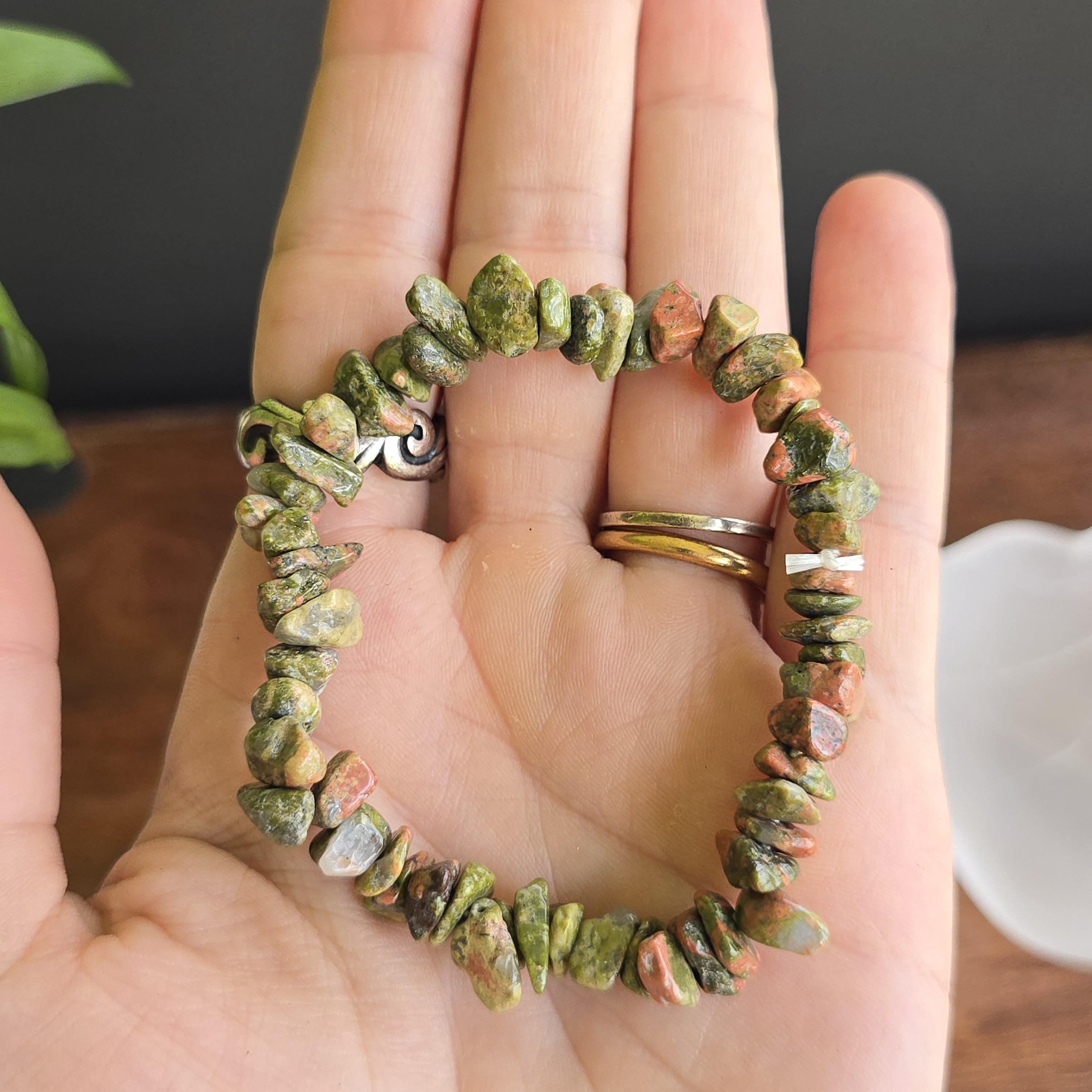 Unakite Jasper Crystal Chips Bracelet: Handmade Gemstone Beaded Bracelet