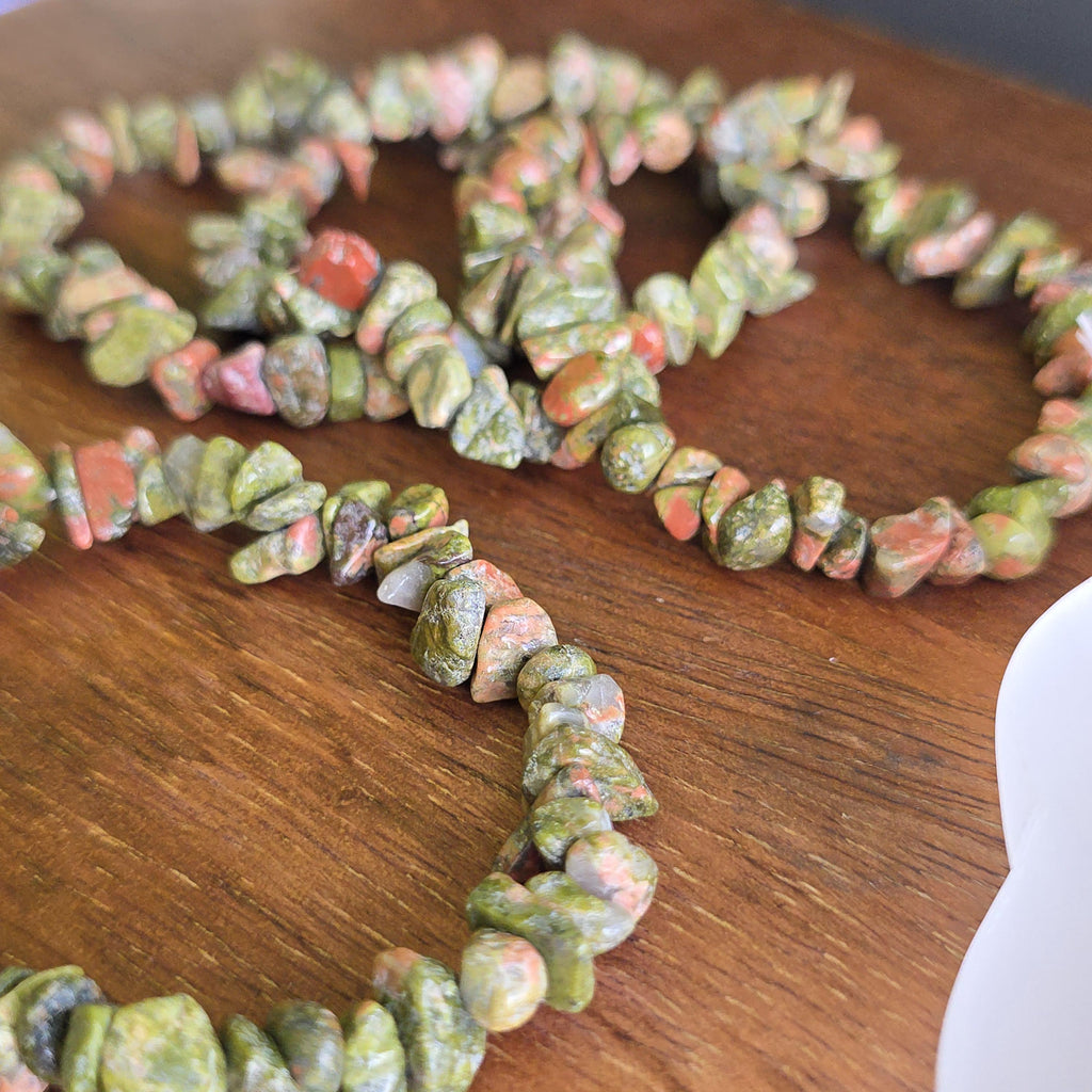 Unakite Jasper Crystal Chips Bracelet: Handmade Gemstone Beaded Bracelet