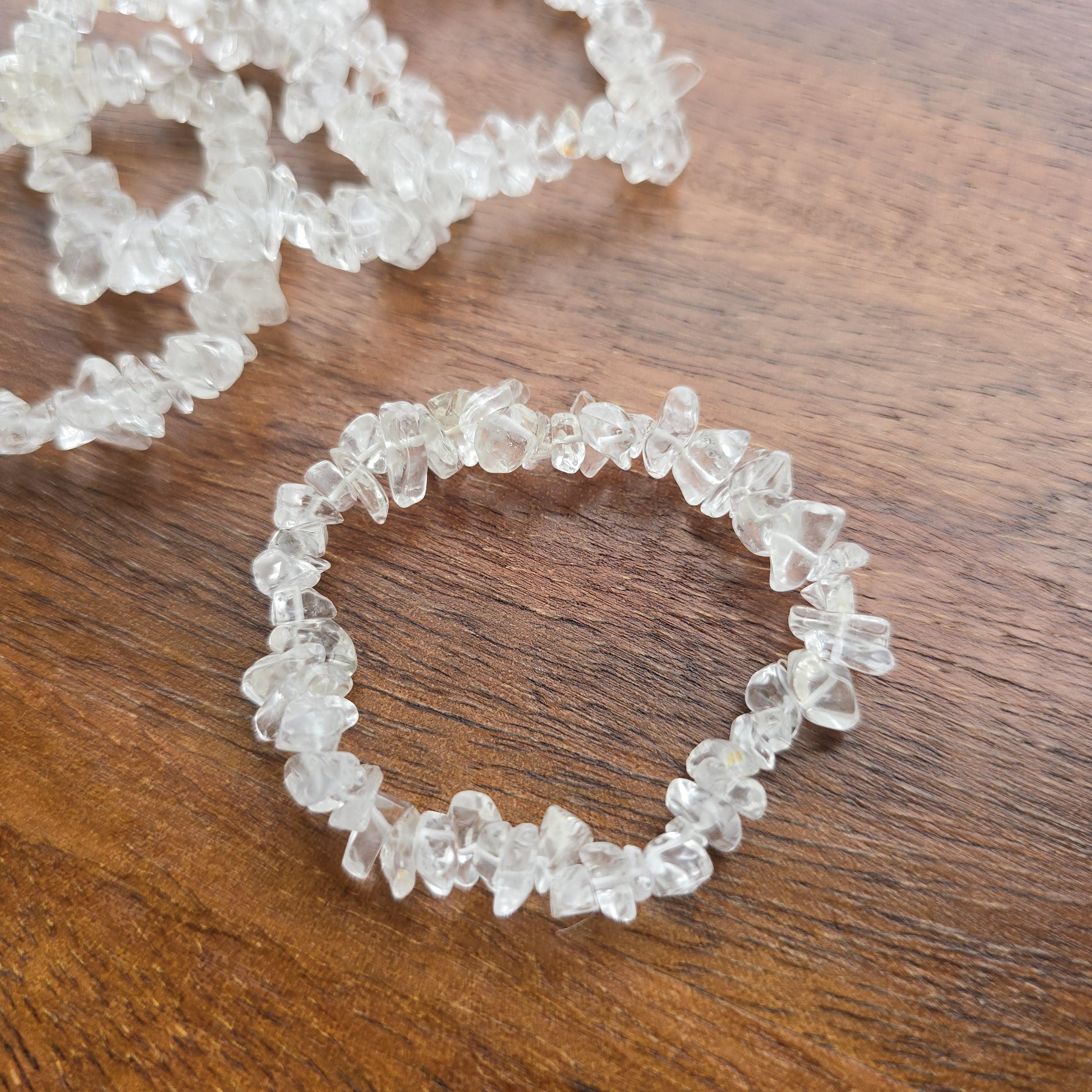 Clear Quartz Crystal Bracelet, Gemstone Chips Beaded Bracelet