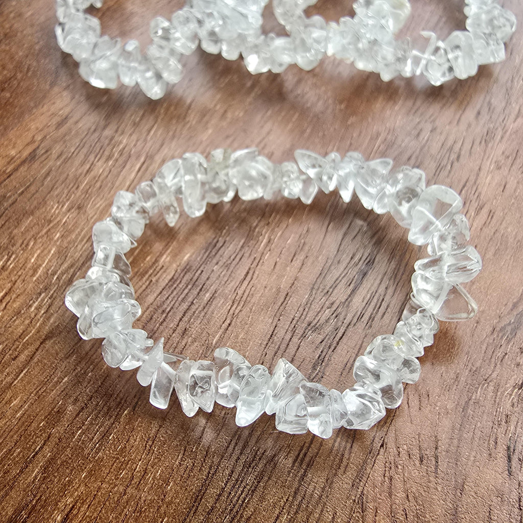 Clear Quartz Crystal Bracelet, Gemstone Chips Beaded Bracelet