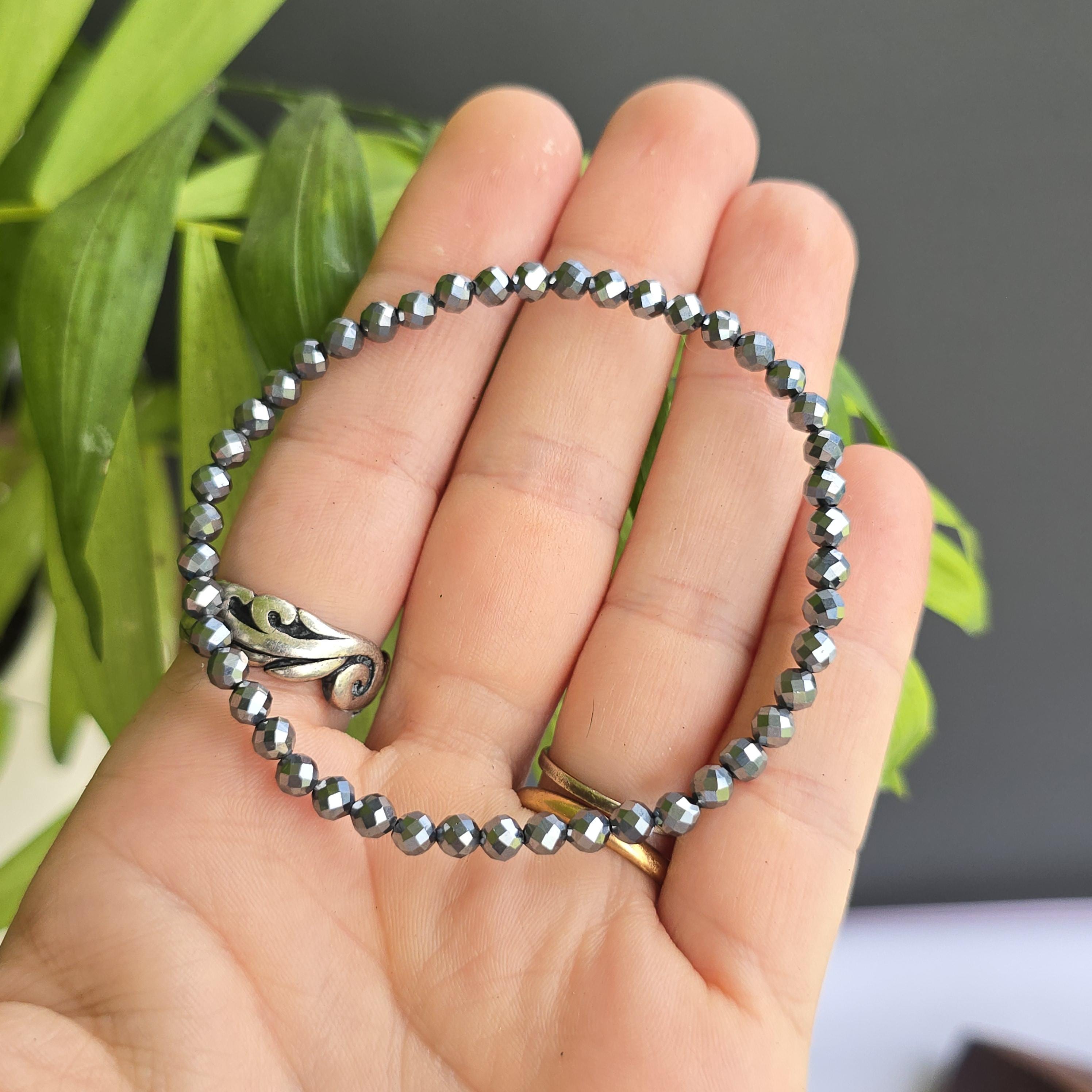 Terahertz Gemstone Beaded Bracelet, Crystal Healing 4mm Stretch Bracelet