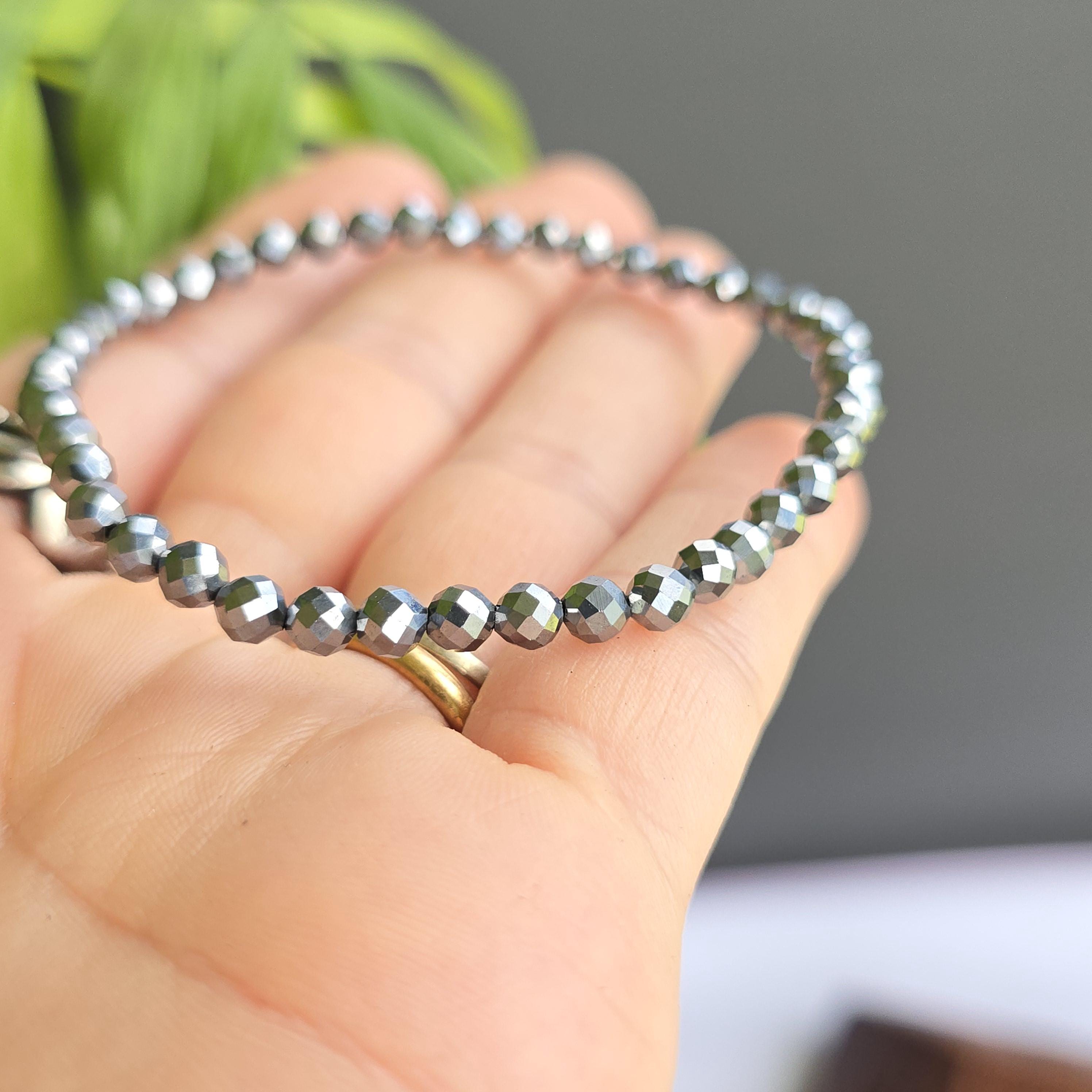 Terahertz Gemstone Beaded Bracelet, Crystal Healing 4mm Stretch Bracelet