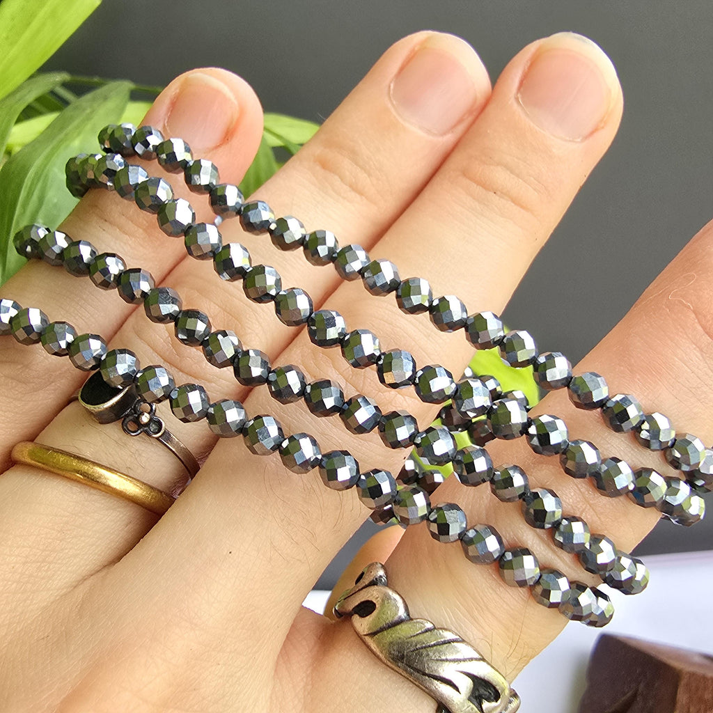 Terahertz Gemstone Beaded Bracelet, Crystal Healing 4mm Stretch Bracelet