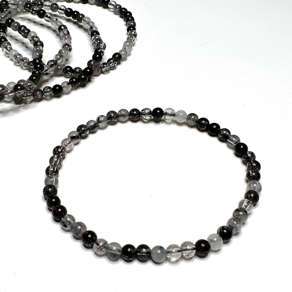 Tourmalinated Quartz Crystal Bracelet, Handmade Gemstone Beaded Bracelet