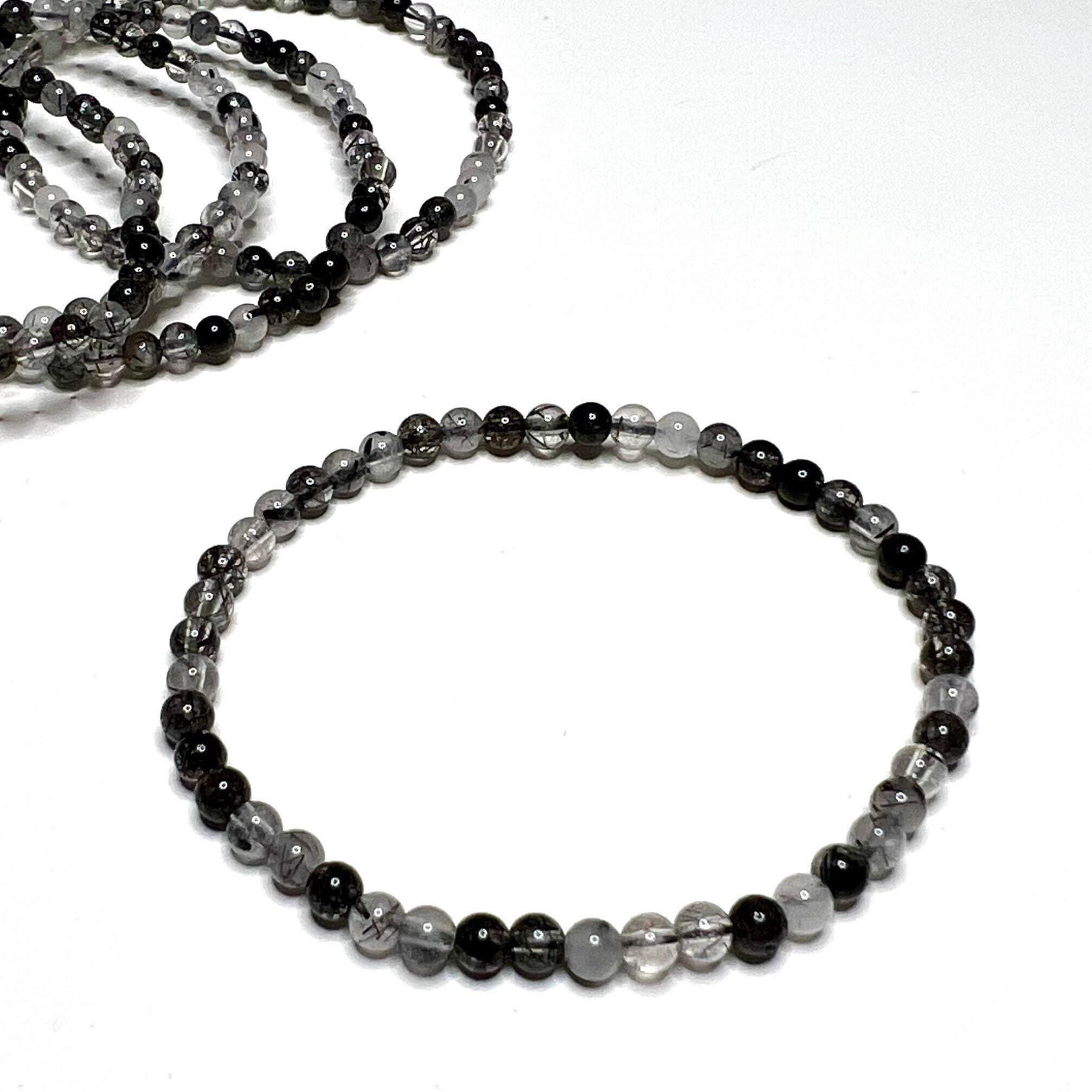 Tourmalinated Quartz Crystal Bracelet, Handmade Gemstone Beaded Bracelet