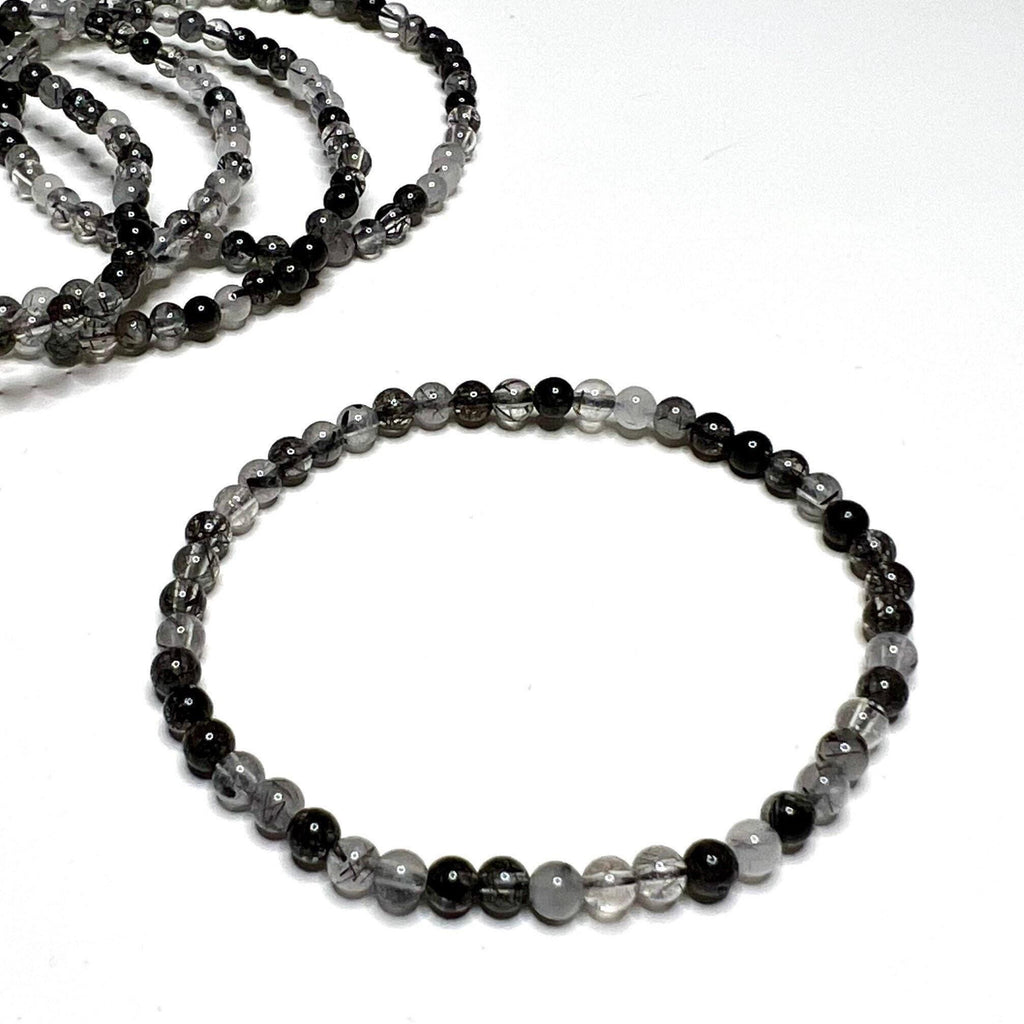 Tourmalinated Quartz Crystal Bracelet, Handmade Gemstone Beaded Bracelet - #2