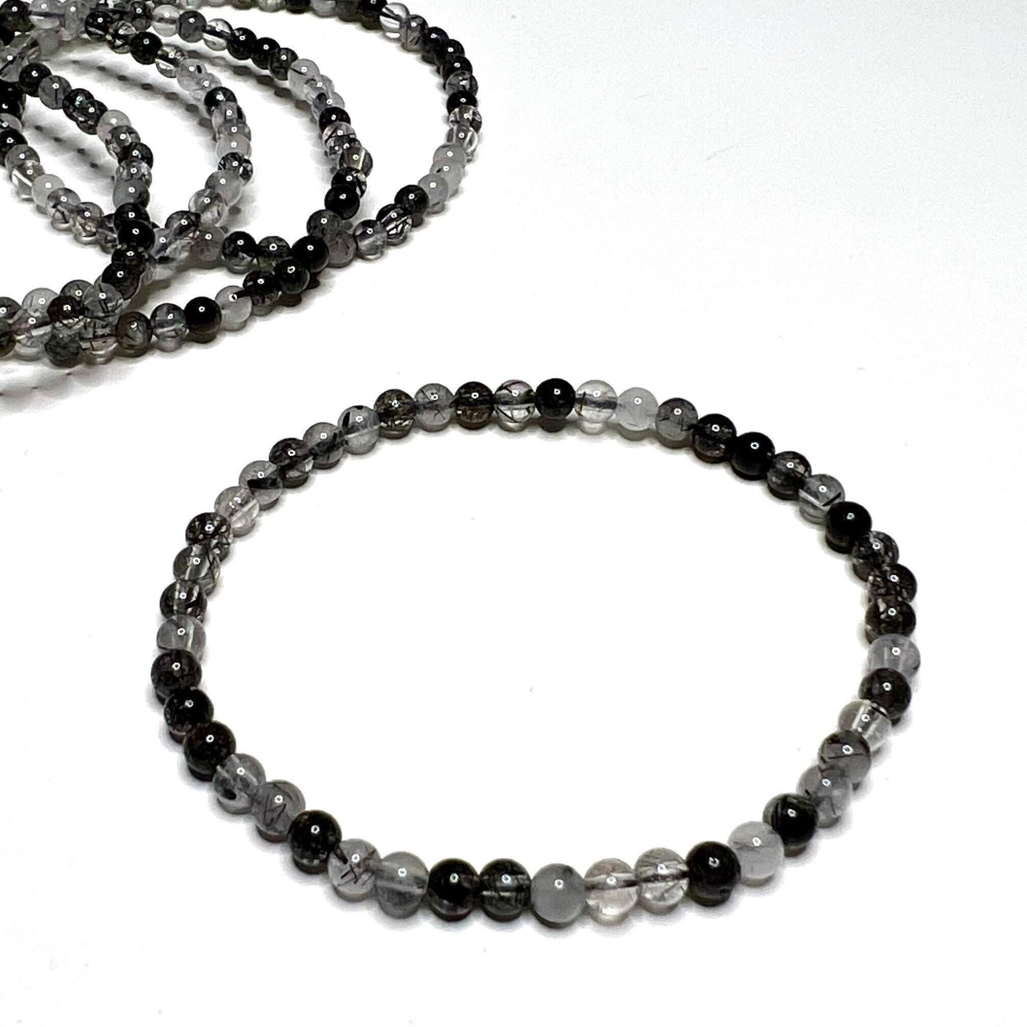 Tourmalinated Quartz Crystal Bracelet, Handmade Gemstone Beaded Bracelet - #2