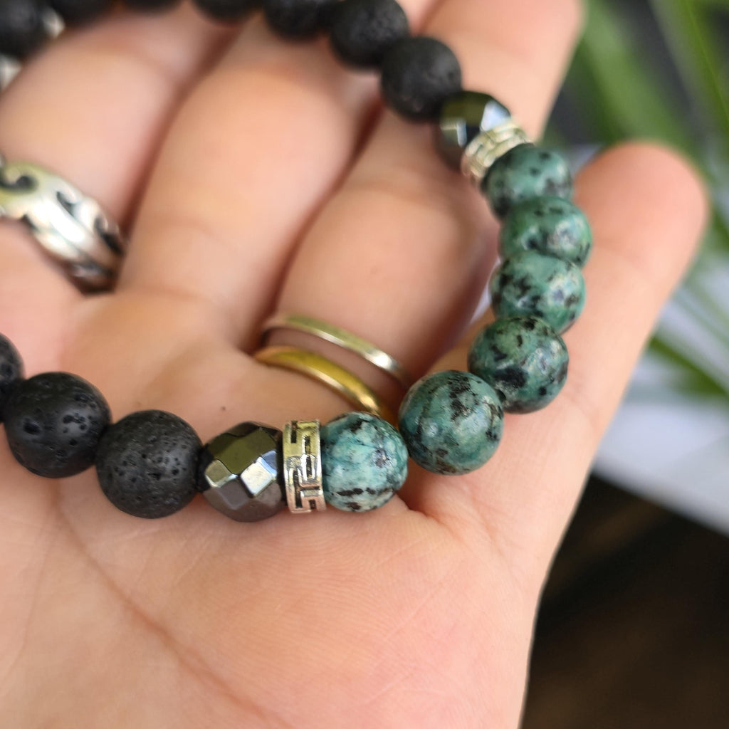 African Turquoise Lava Rock Crystal Bracelet: Handmade Gemstone Beaded Bracelet