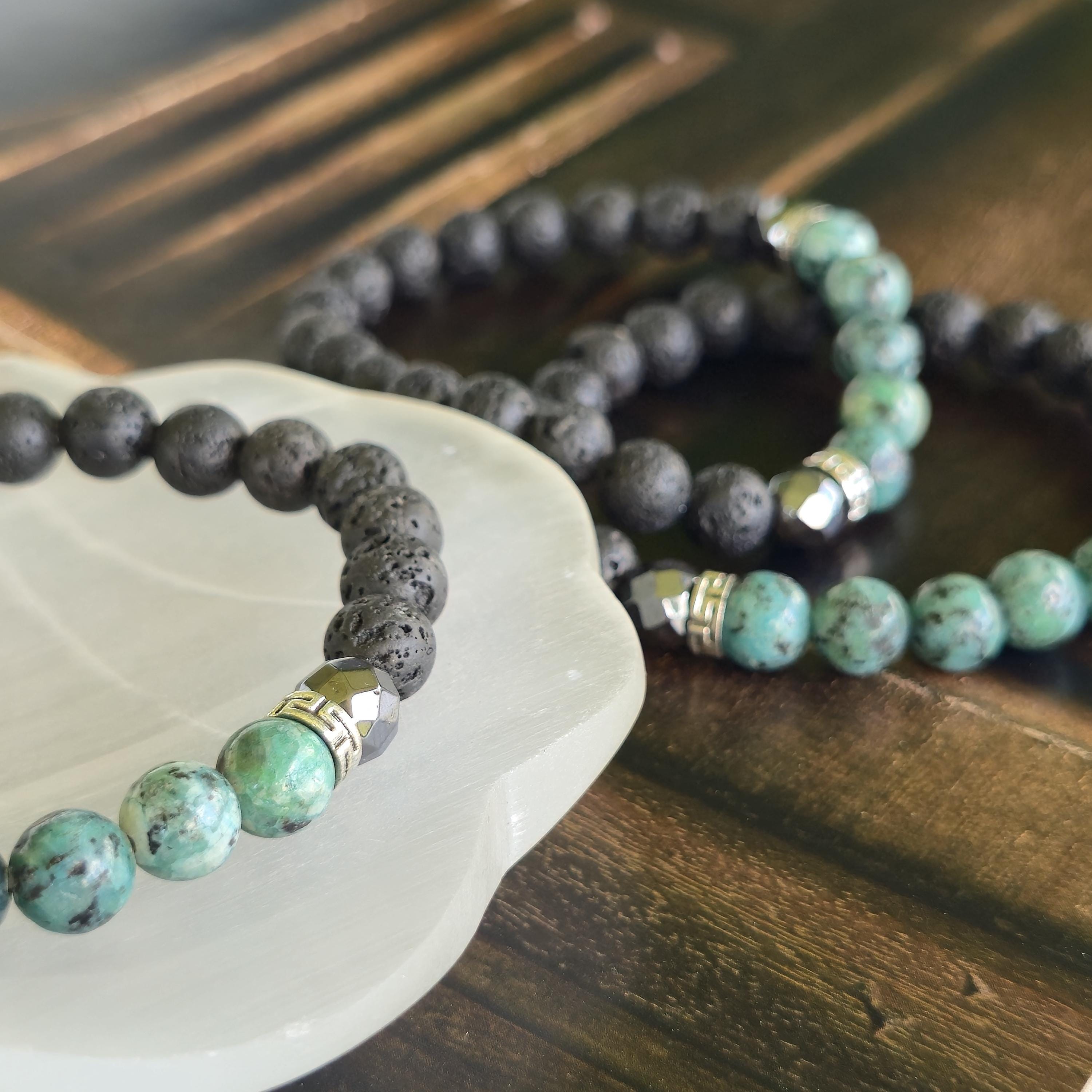 African Turquoise Lava Rock Crystal Bracelet: Handmade Gemstone Beaded Bracelet