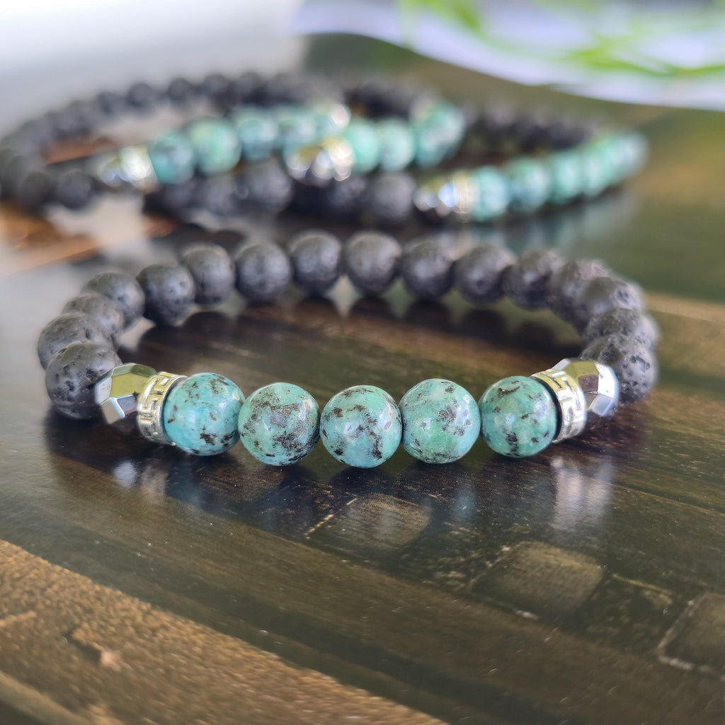 African Turquoise Lava Rock Crystal Bracelet: Handmade Gemstone Beaded Bracelet