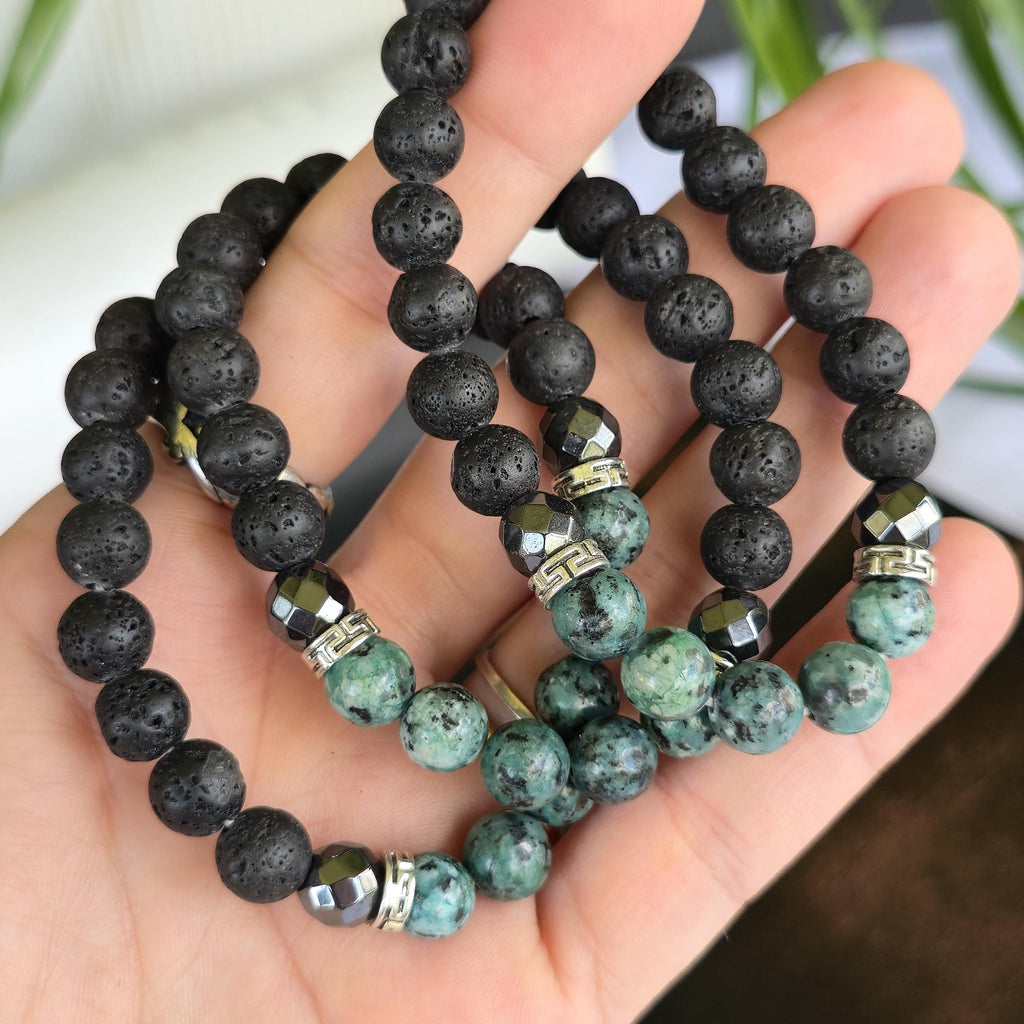 African Turquoise Lava Rock Crystal Bracelet: Handmade Gemstone Beaded Bracelet