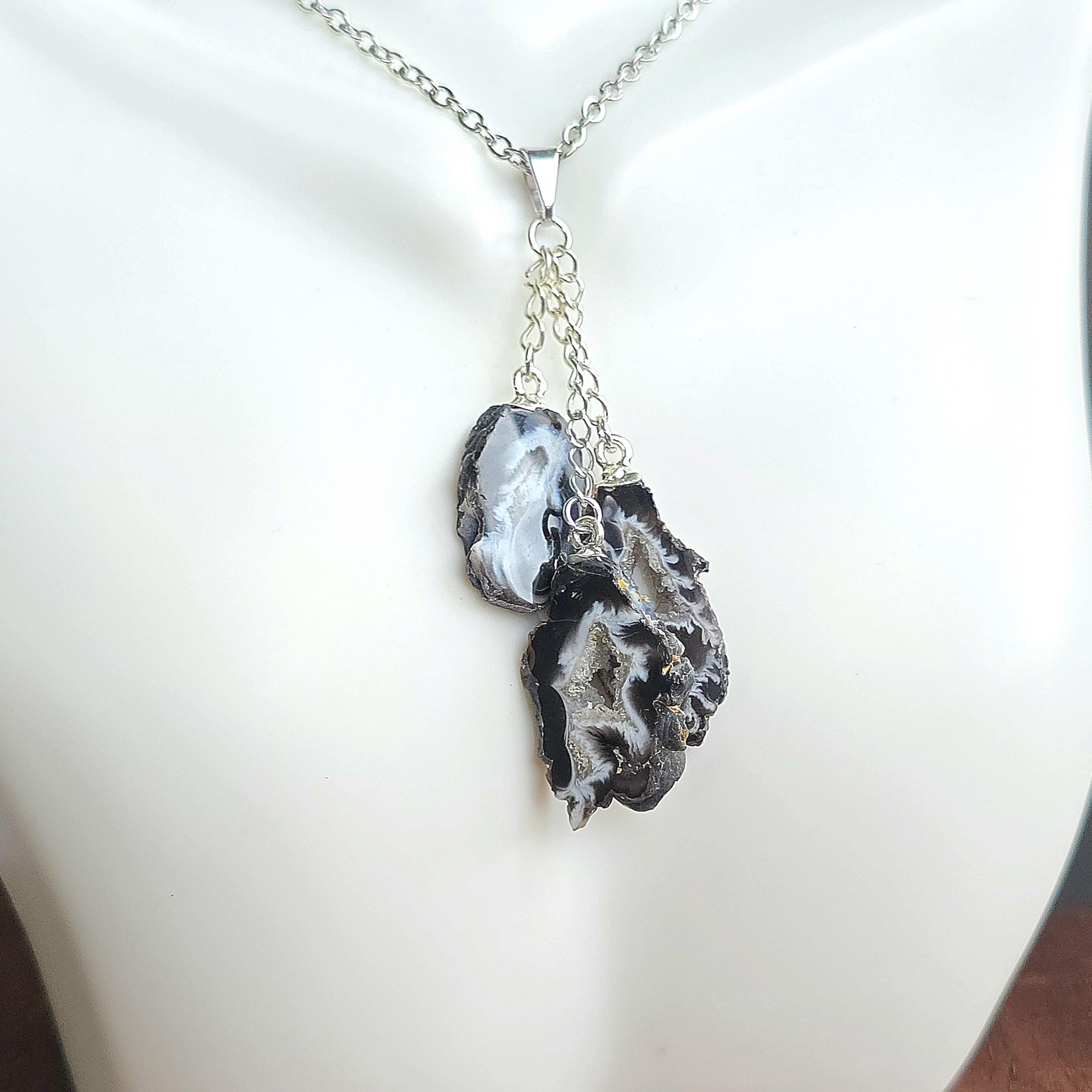 Oco Geode Pendant Necklace: Triple Drop Crystal Pendant with Chain