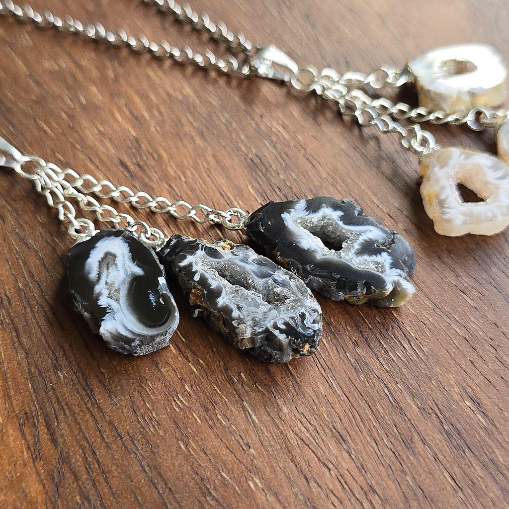 Oco Geode Pendant Necklace: Triple Drop Crystal Pendant with Chain