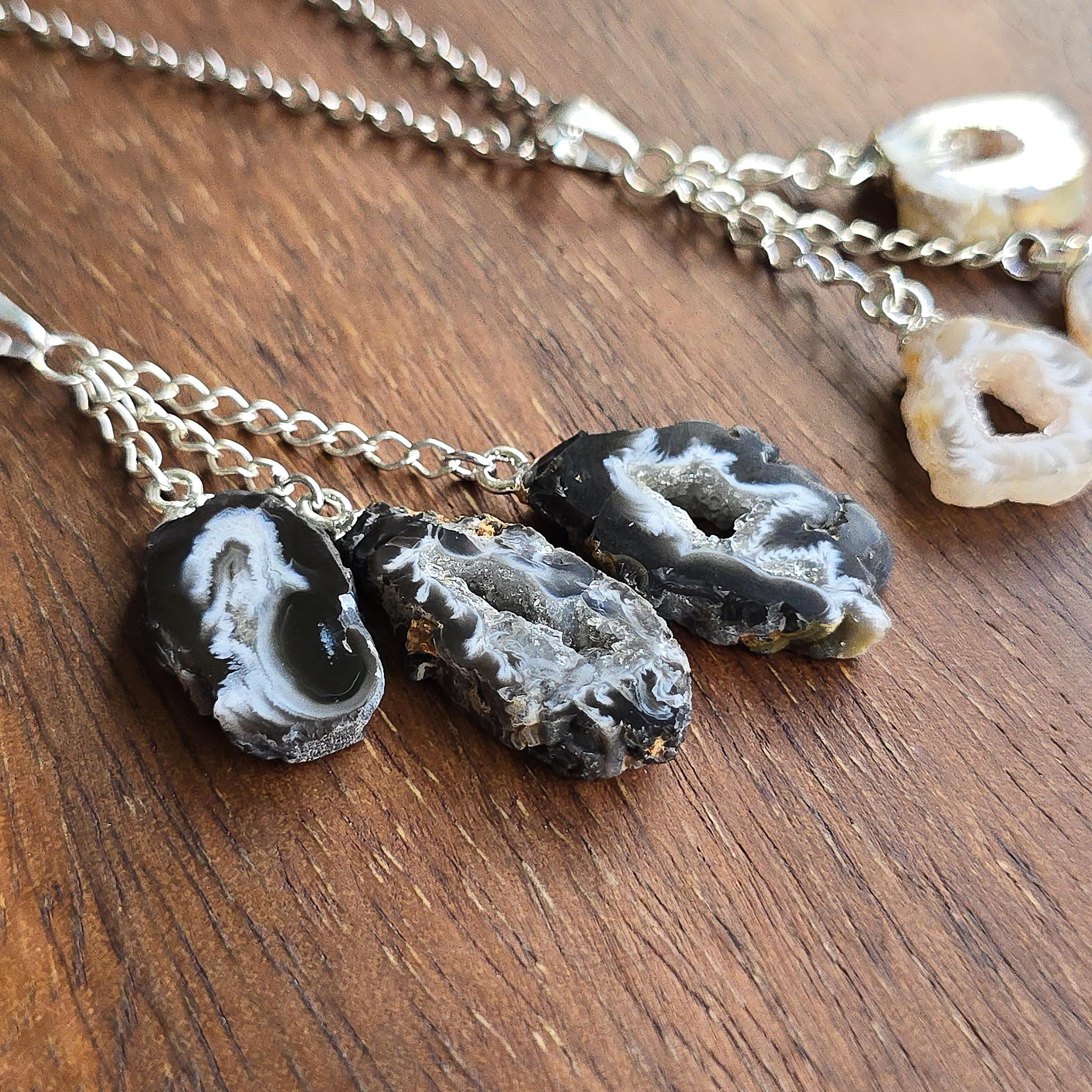 Oco Geode Pendant Necklace: Triple Drop Crystal Pendant with Chain