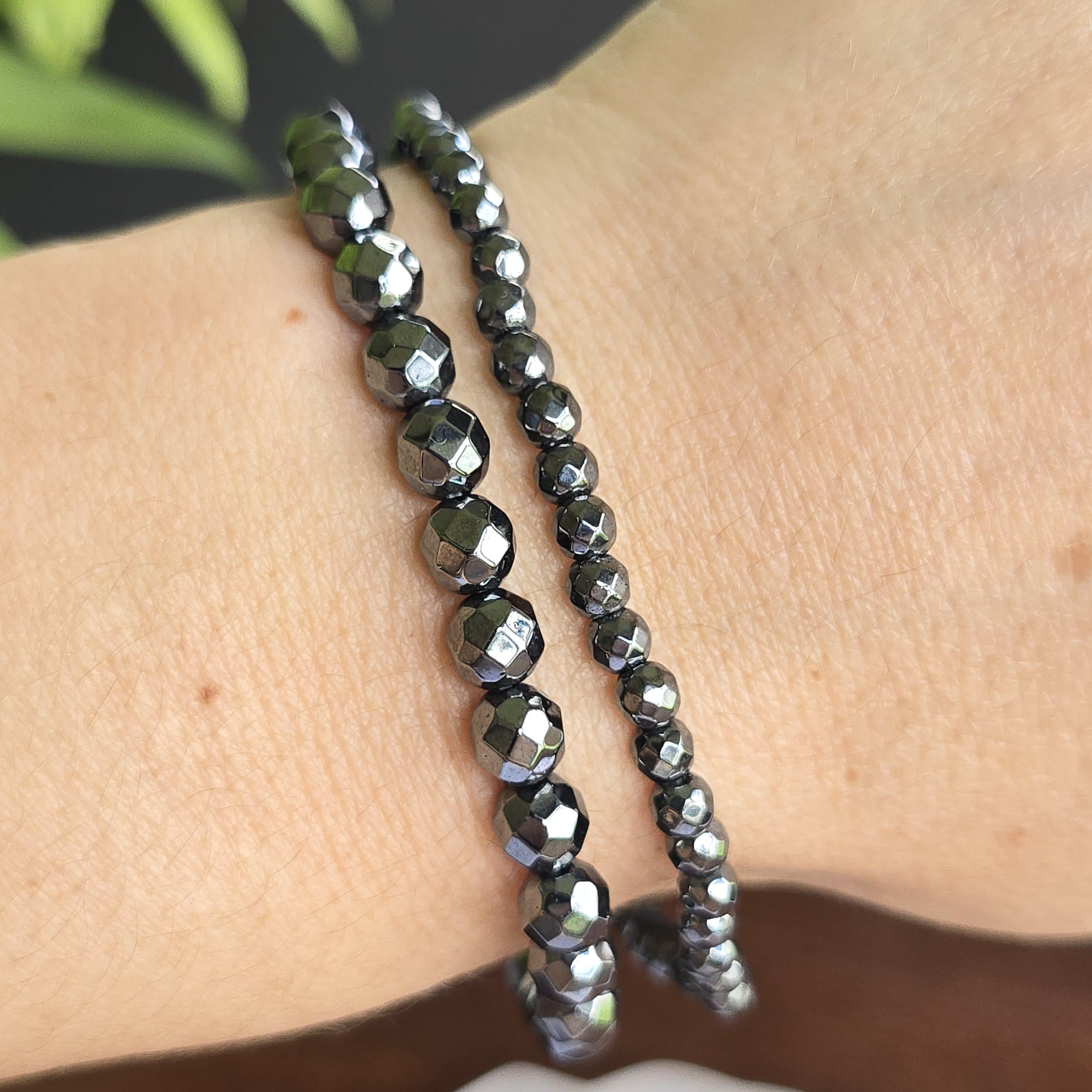 Hematite Crystal Bracelet - Gemstone Beaded Stretch Bracelet