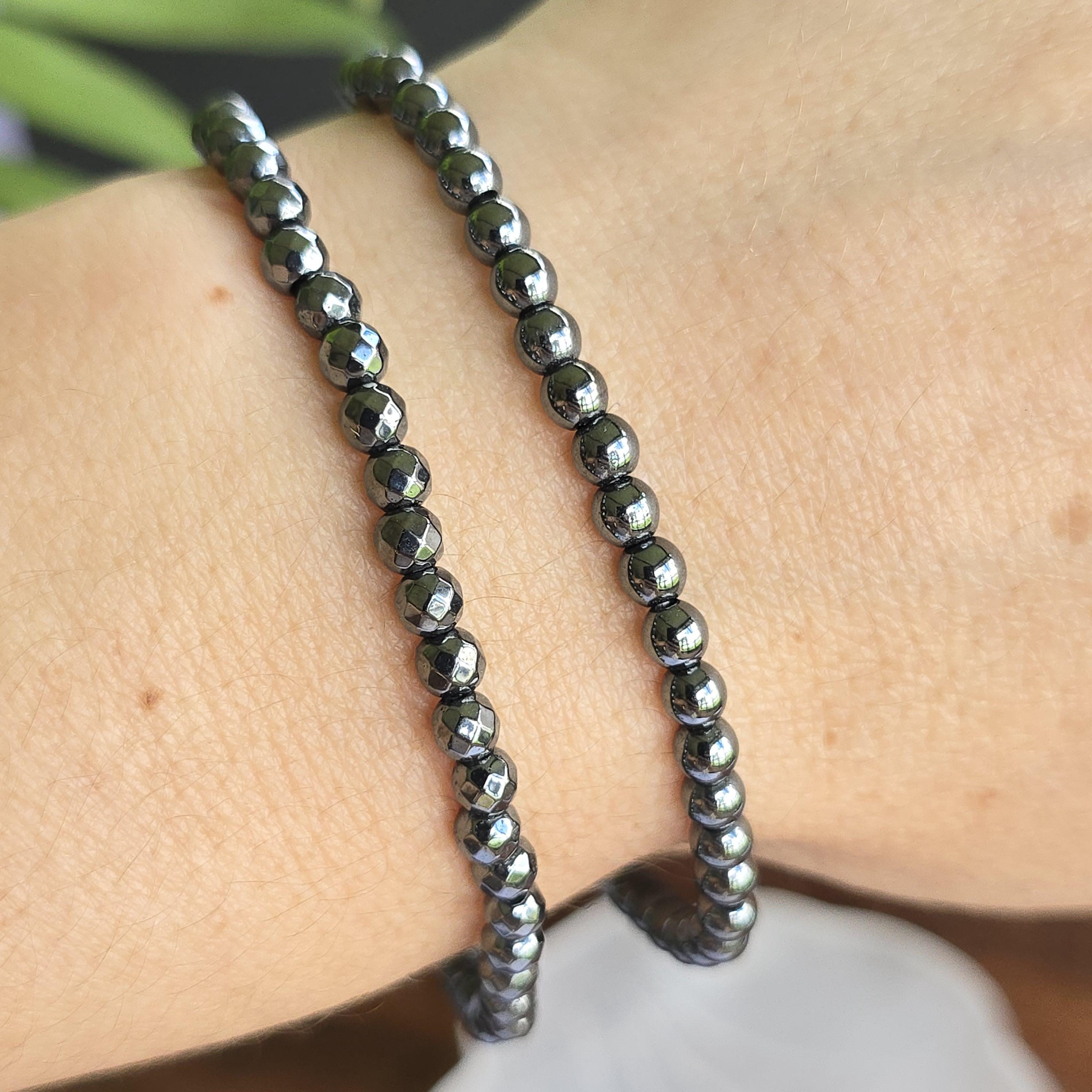 Hematite Crystal Bracelet - Gemstone Beaded Stretch Bracelet