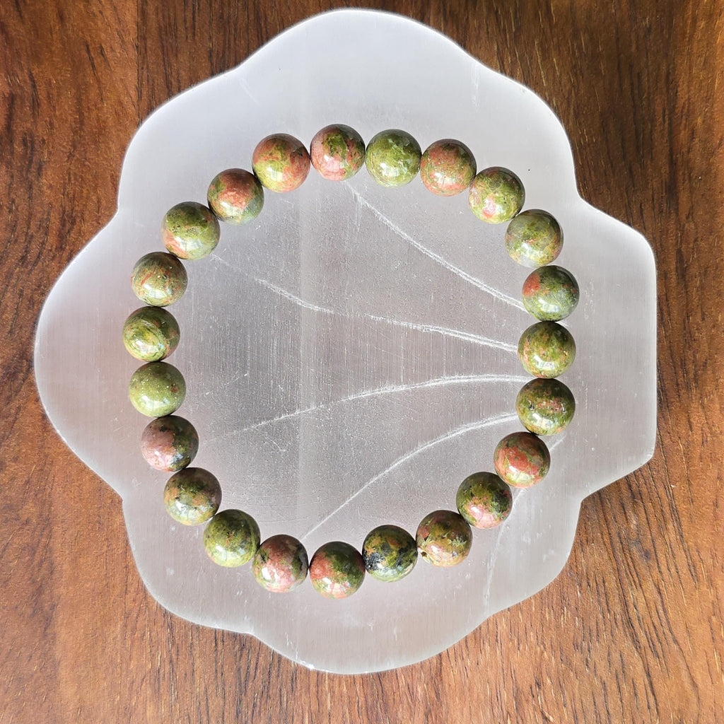 Unakite Jasper Crystal Bracelet: Handmade Gemstone Beaded Bracelet