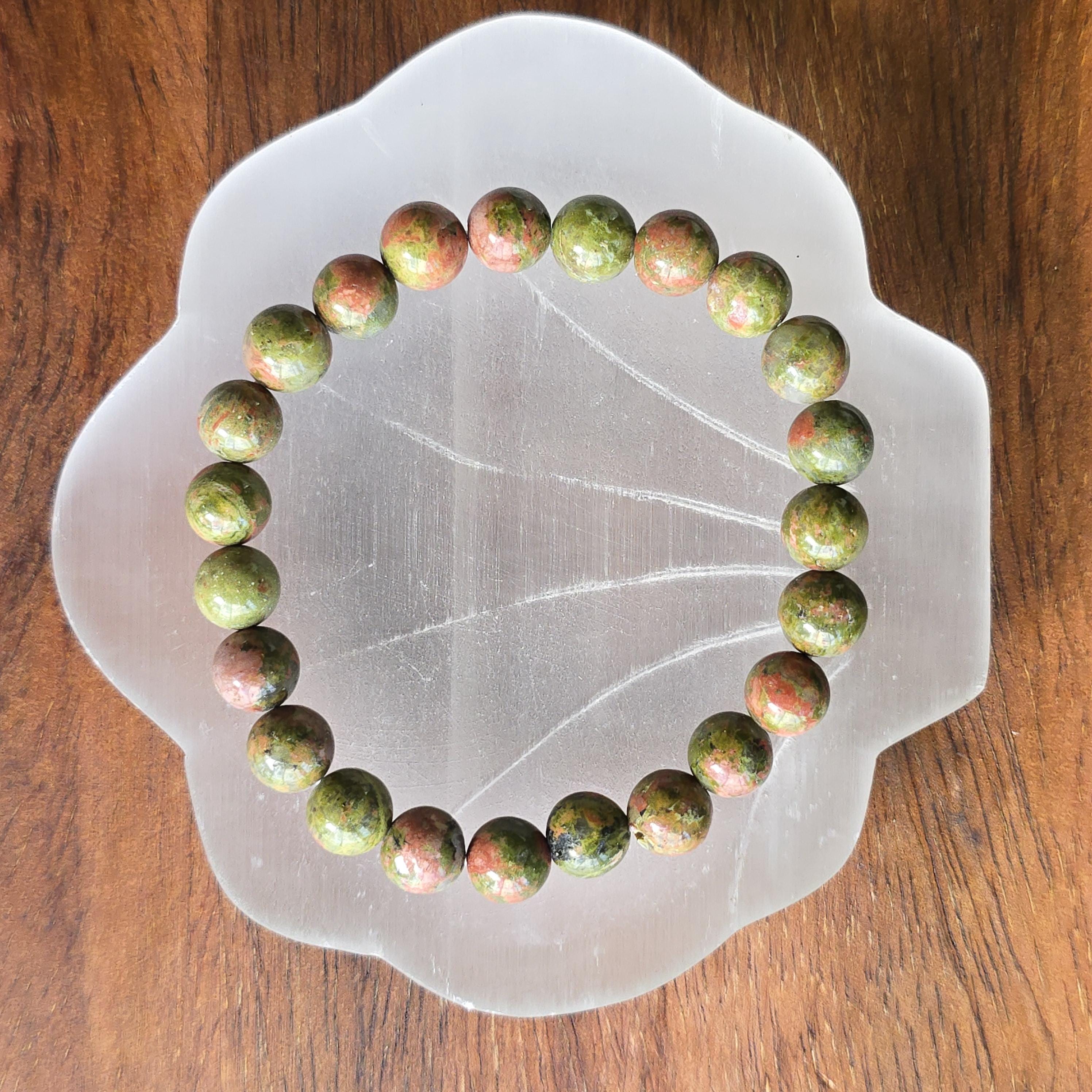Unakite Jasper Crystal Bracelet: Handmade Gemstone Beaded Bracelet