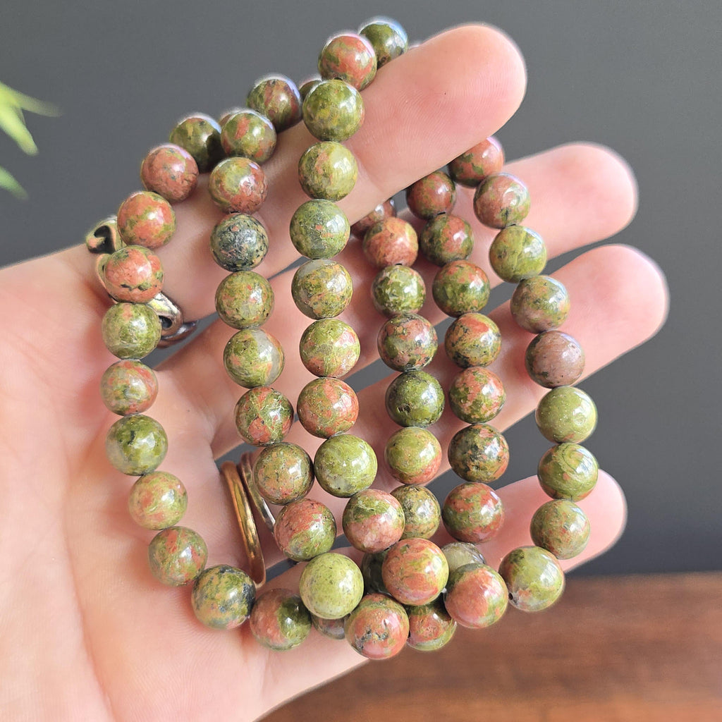 Unakite Jasper Crystal Bracelet: Handmade Gemstone Beaded Bracelet