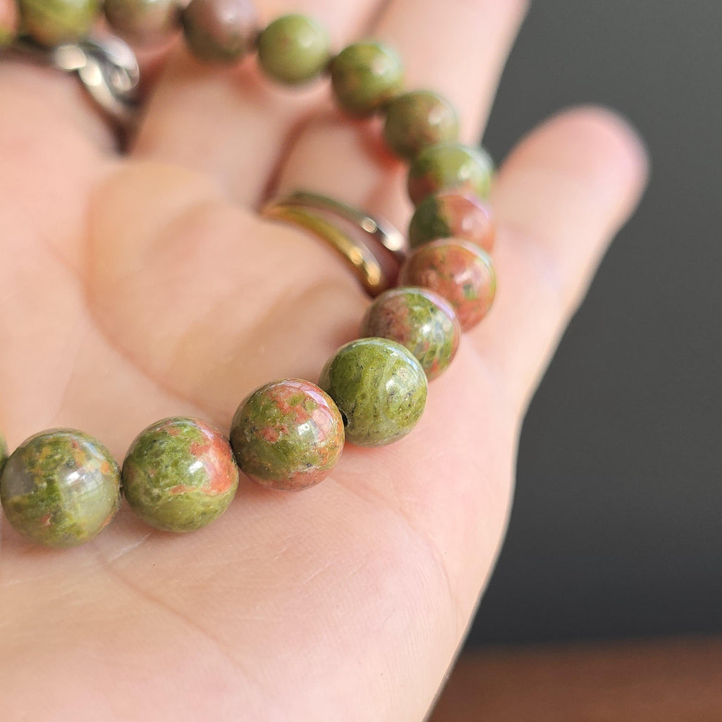 Unakite Jasper Crystal Bracelet: Handmade Gemstone Beaded Bracelet