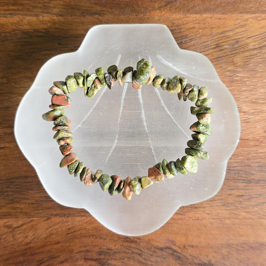 Unakite Jasper Crystal Chips Bracelet: Handmade Gemstone Beaded Bracelet