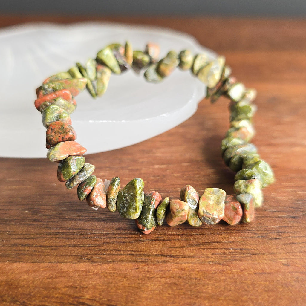 Unakite Jasper Crystal Chips Bracelet: Handmade Gemstone Beaded Bracelet