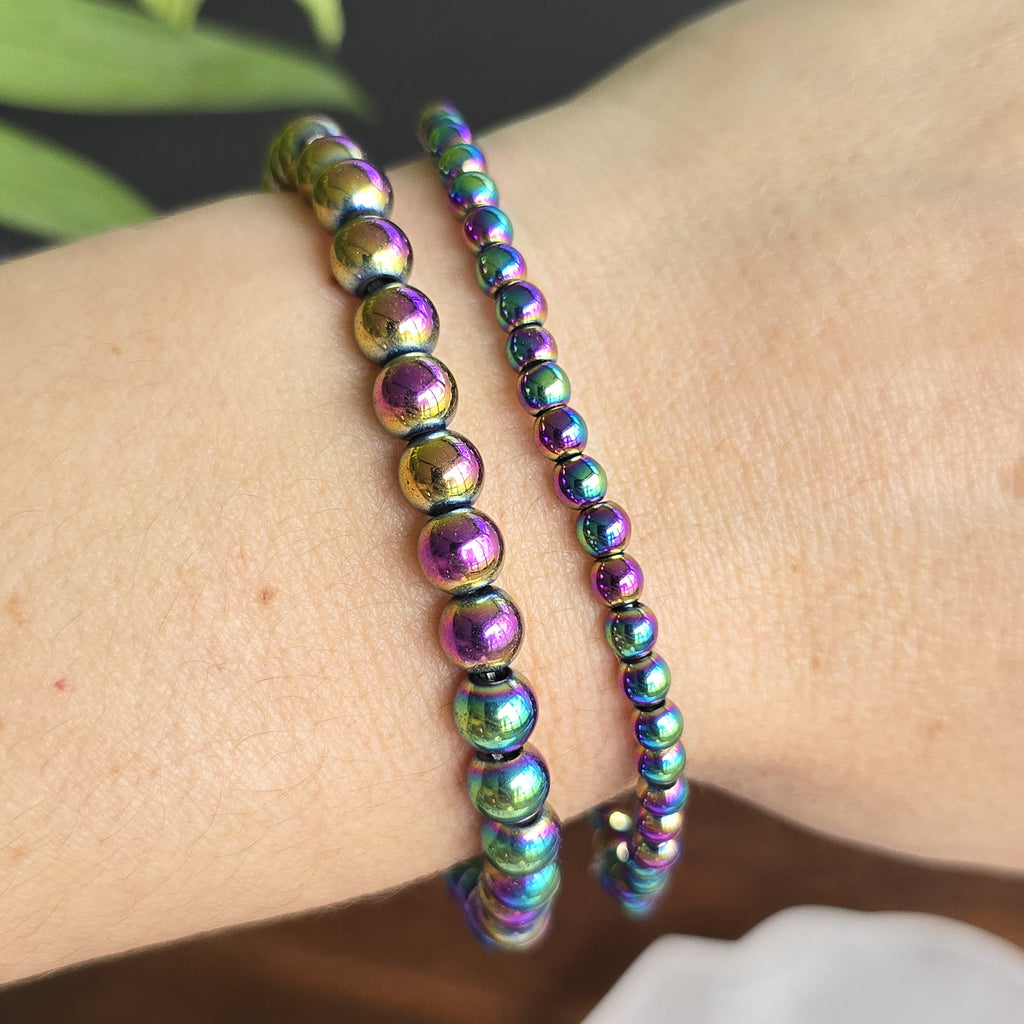 Rainbow Hematite Crystal Bracelet: Titanium Coated Gemstone Bracelet
