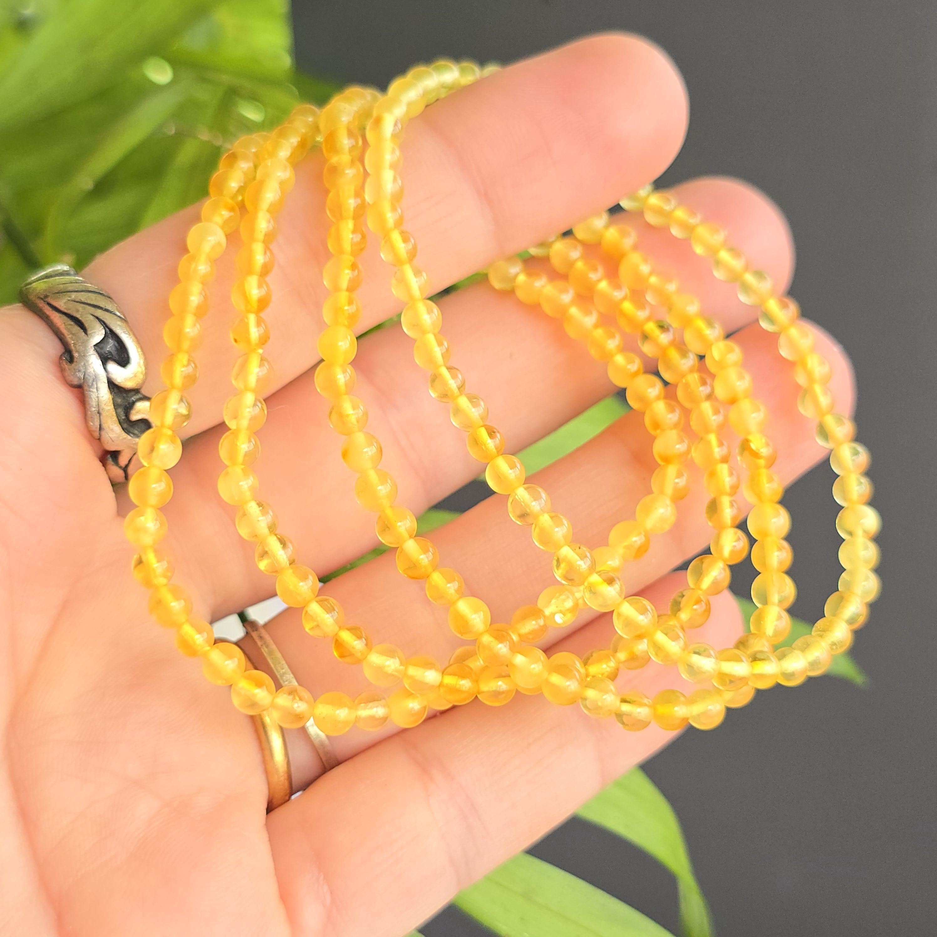 Baltic Amber Beaded Bracelet: Handmade 4mm Stretch Bracelet