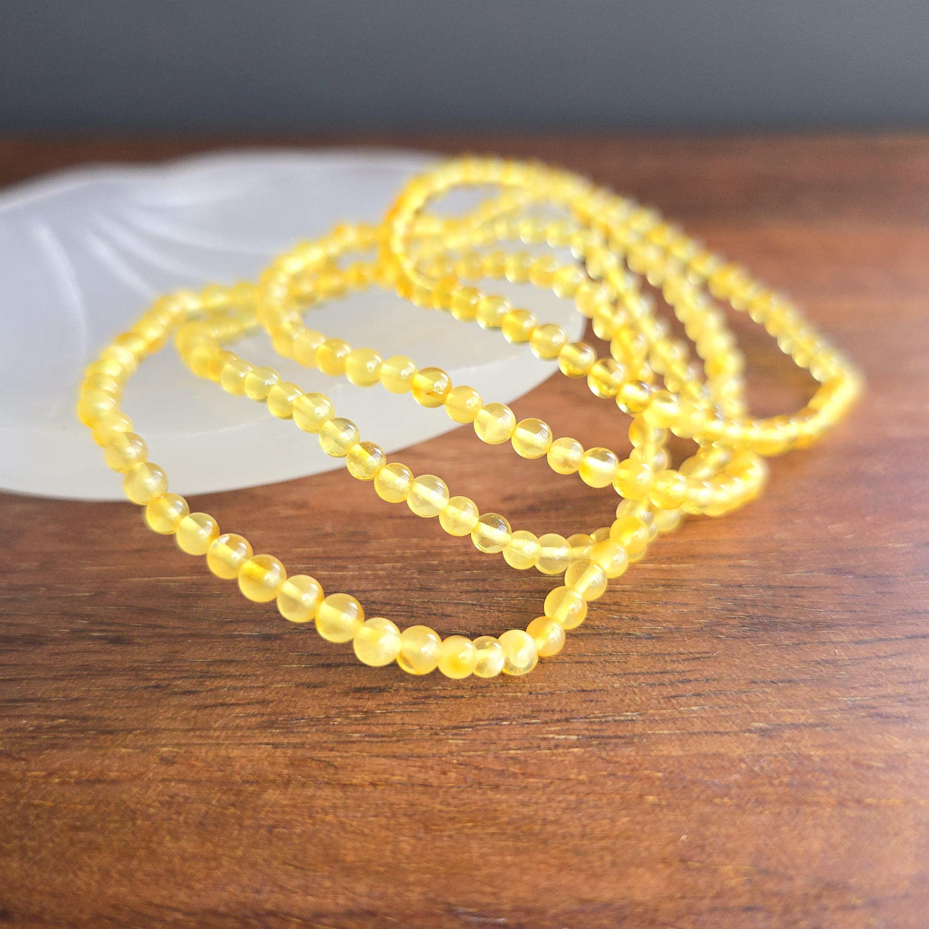 Baltic Amber Beaded Bracelet: Handmade 4mm Stretch Bracelet