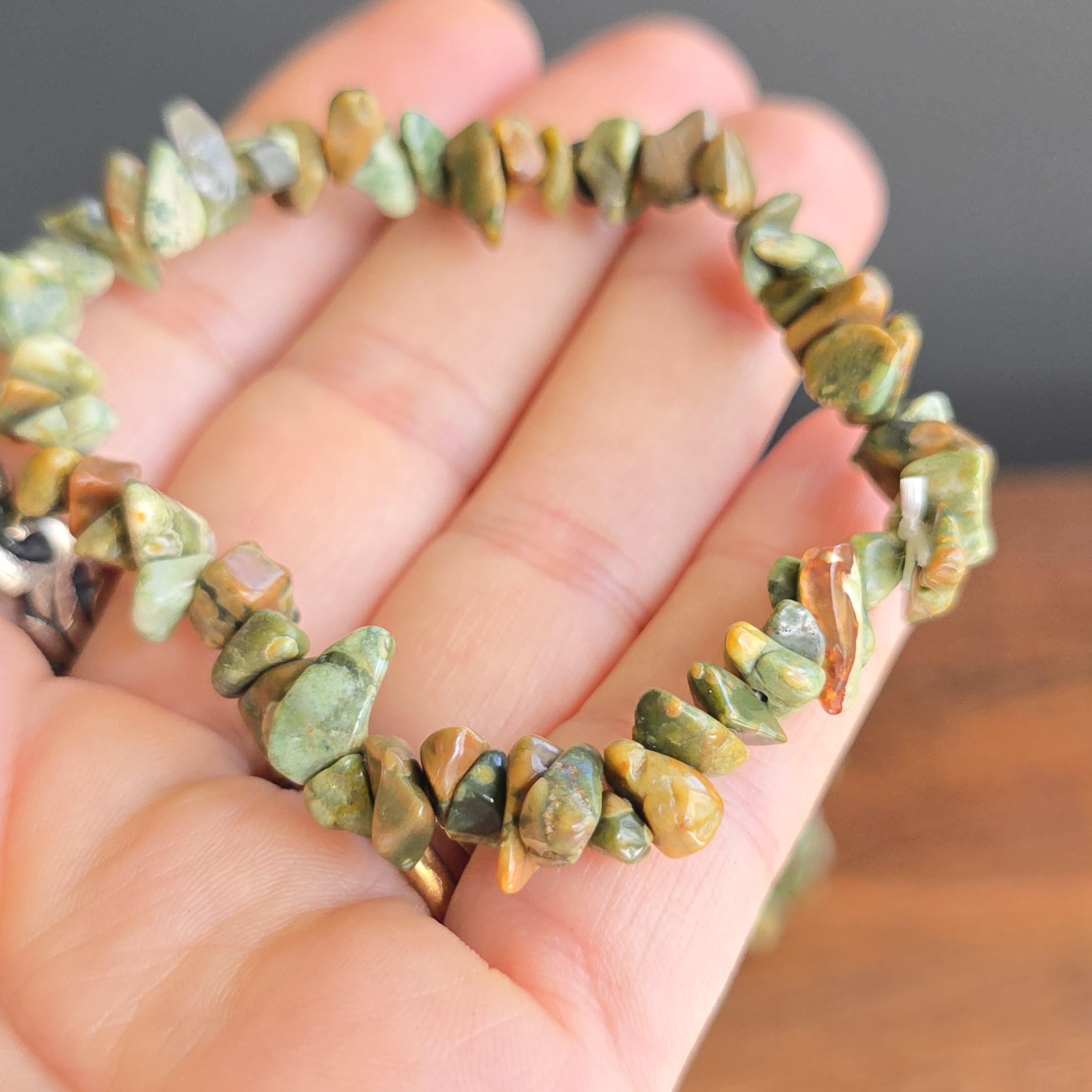 Rhyolite Crystal Chips Bracelet: Handmade Gemstone Beaded Bracelet