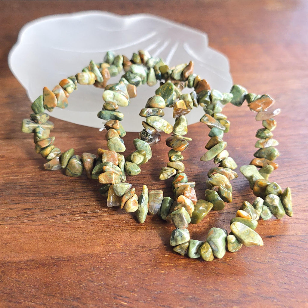 Rhyolite Crystal Chips Bracelet: Handmade Gemstone Beaded Bracelet