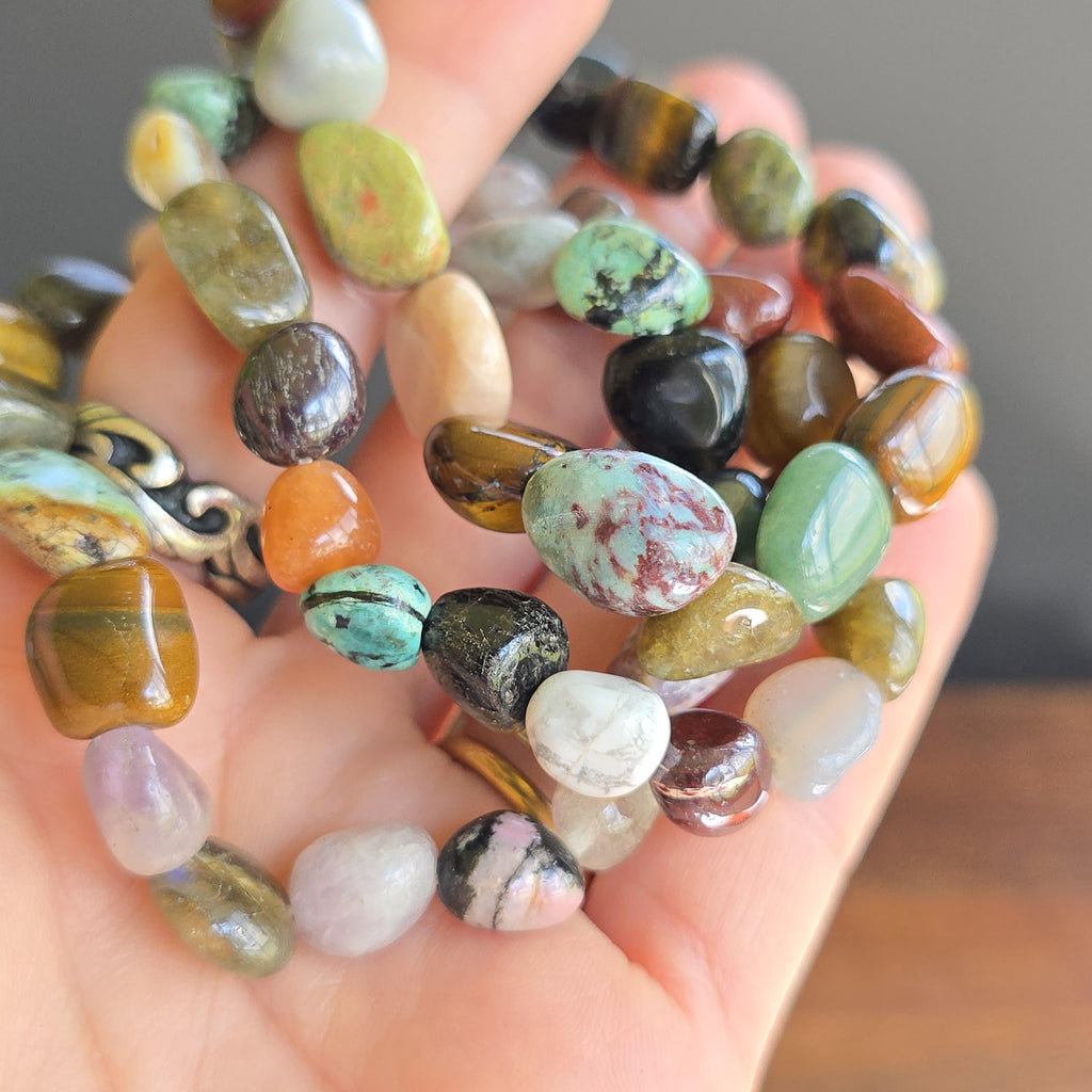 Mixed Gemstone Beaded Bracelet: Handmade Tumbled Crystal Bracelet