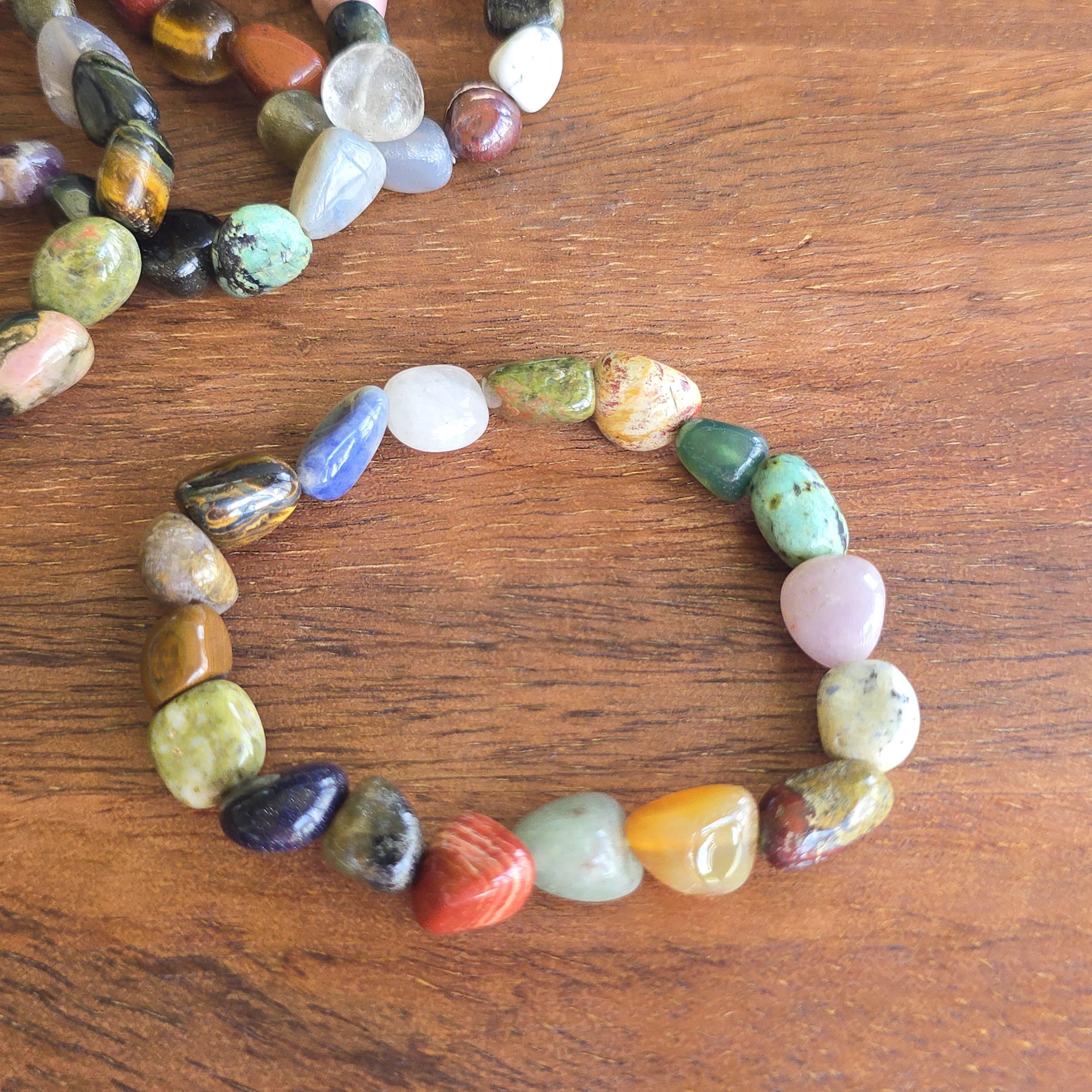 Mixed Gemstone Beaded Bracelet: Handmade Tumbled Crystal Bracelet