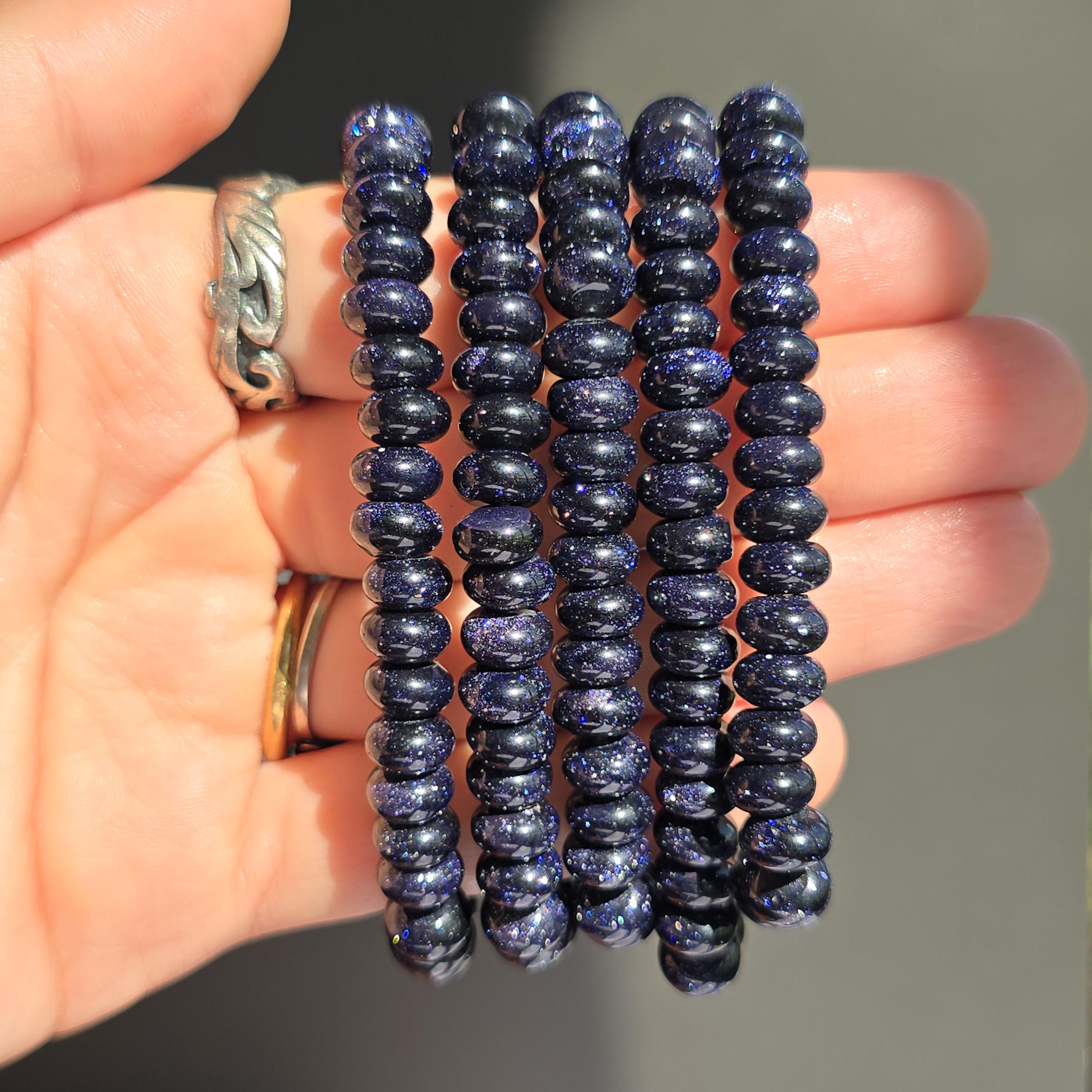 Blue Goldstone Beaded Bracelet: Rondelle Bead Stretch Bracelet