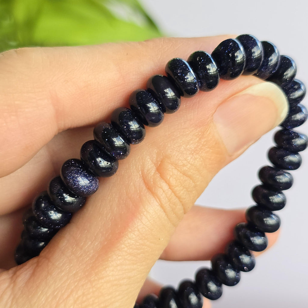 Blue Goldstone Beaded Bracelet: Rondelle Bead Stretch Bracelet