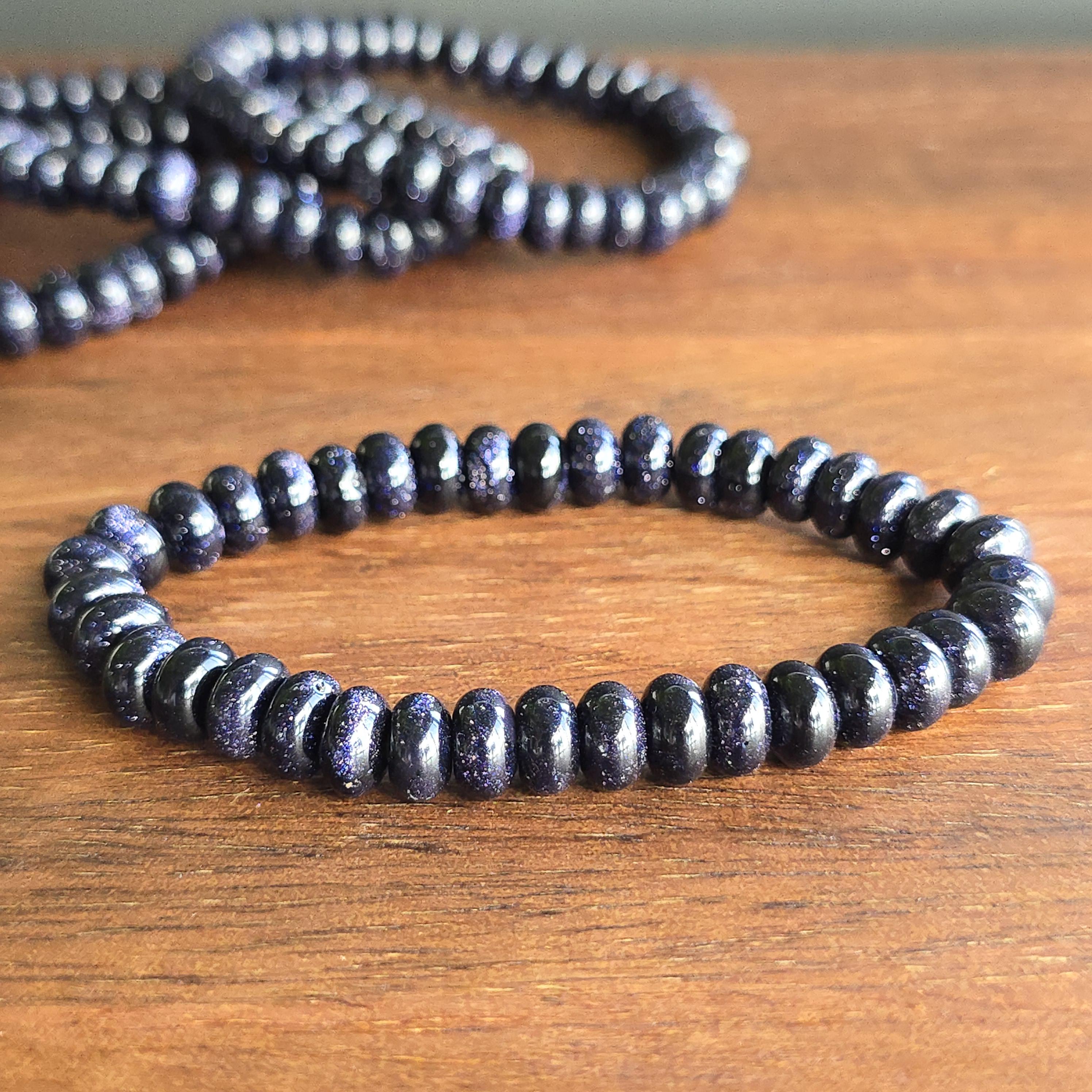 Blue Goldstone Beaded Bracelet: Rondelle Bead Stretch Bracelet