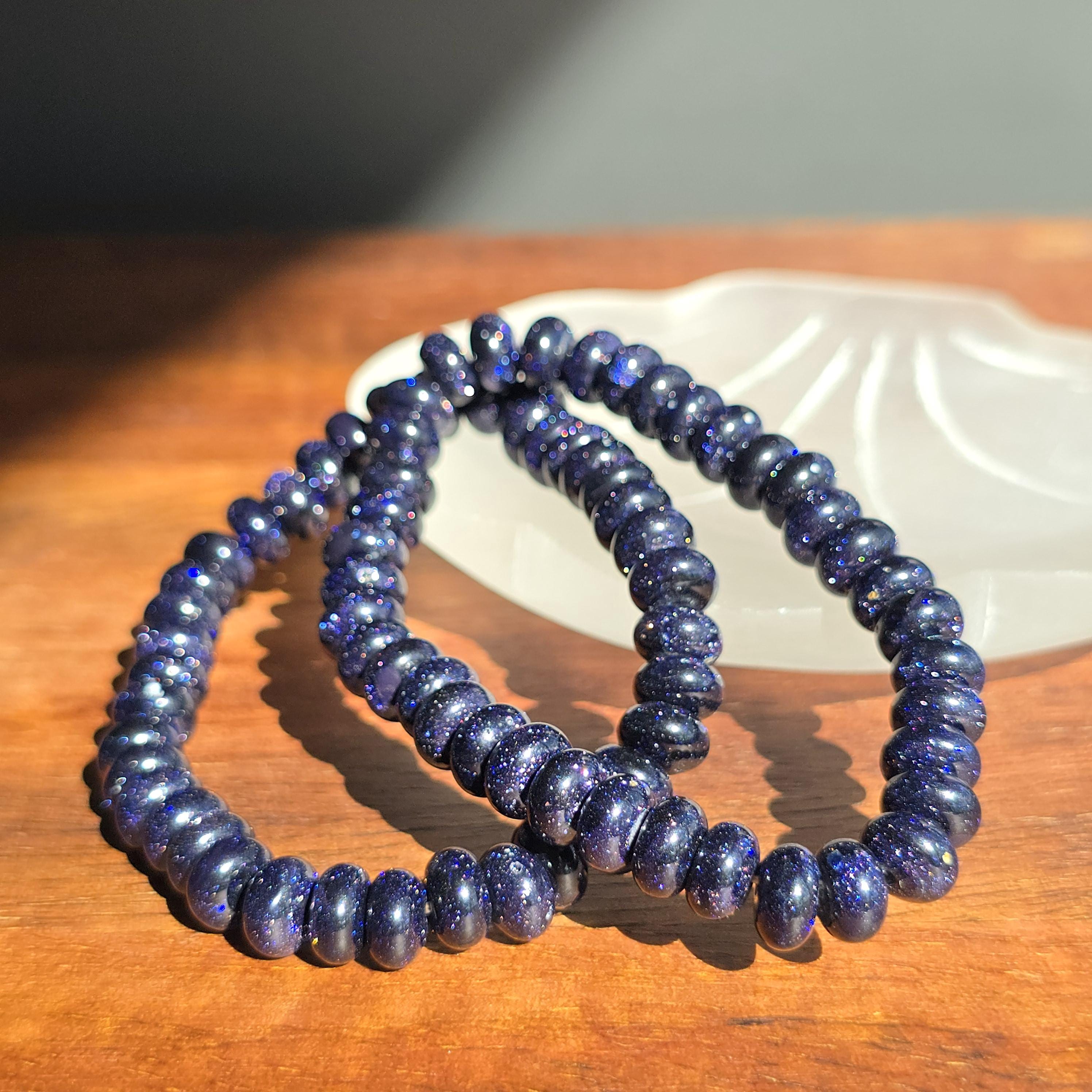 Blue Goldstone Beaded Bracelet: Rondelle Bead Stretch Bracelet