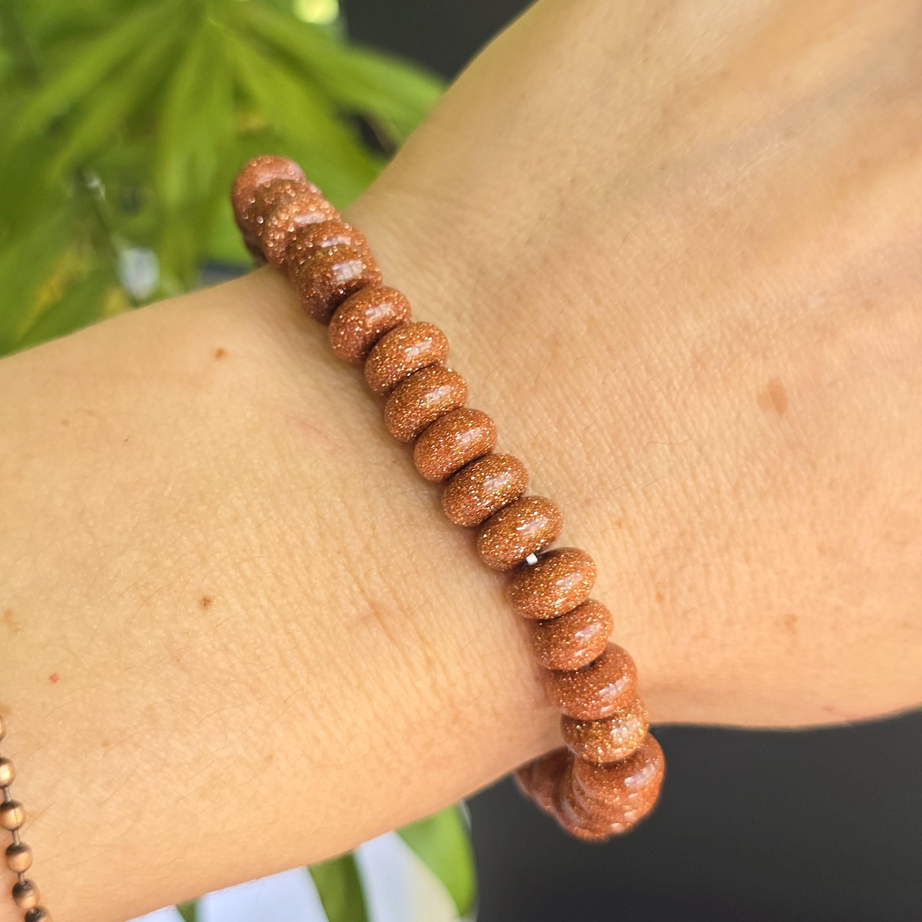 Red Goldstone Beaded Bracelet: Rondelle Bead Stretch Bracelet
