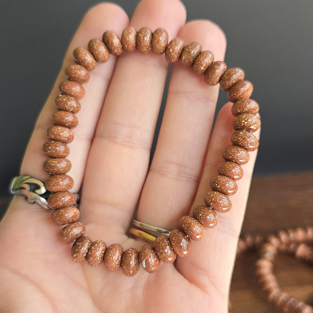 Red Goldstone Beaded Bracelet: Rondelle Bead Stretch Bracelet