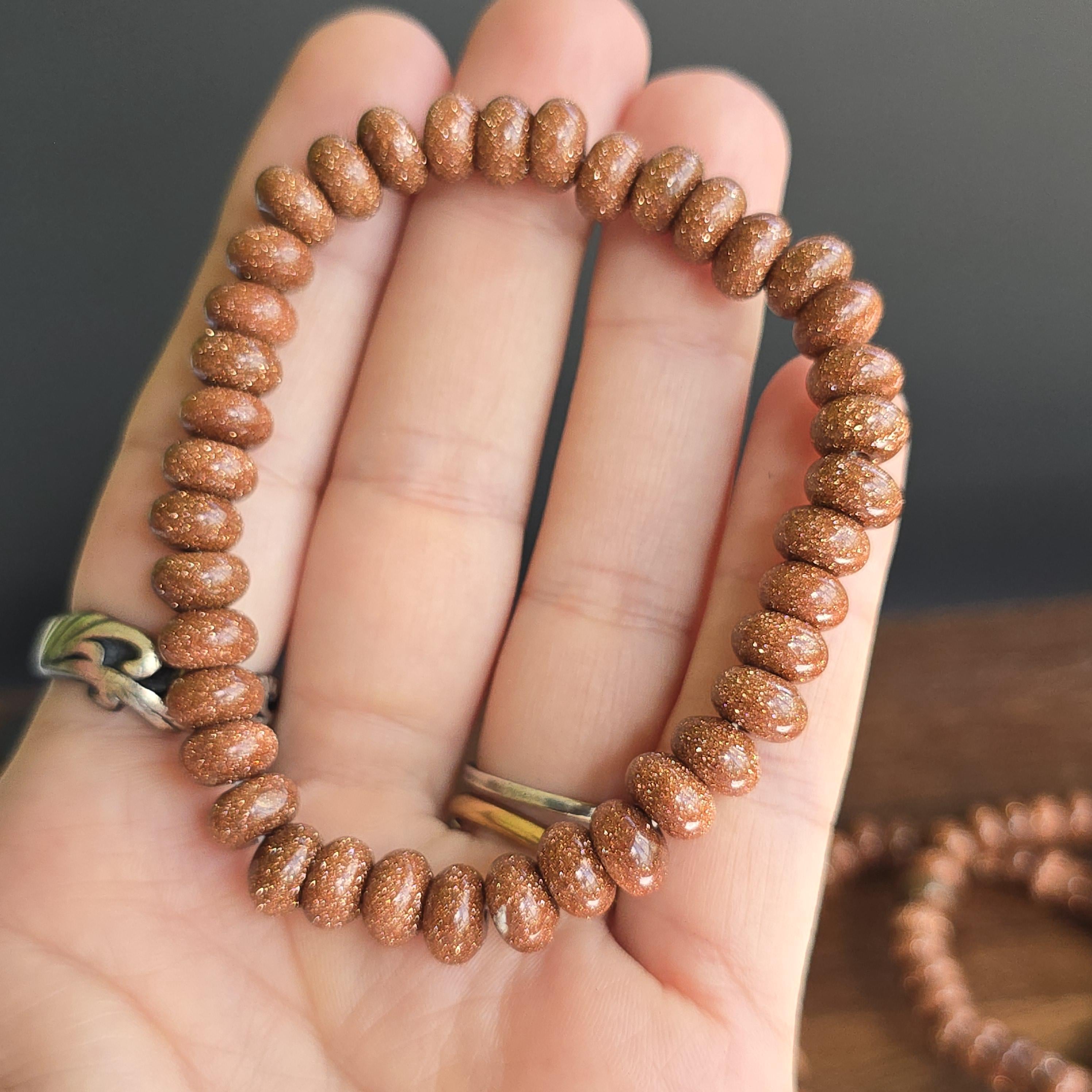 Red Goldstone Beaded Bracelet: Rondelle Bead Stretch Bracelet