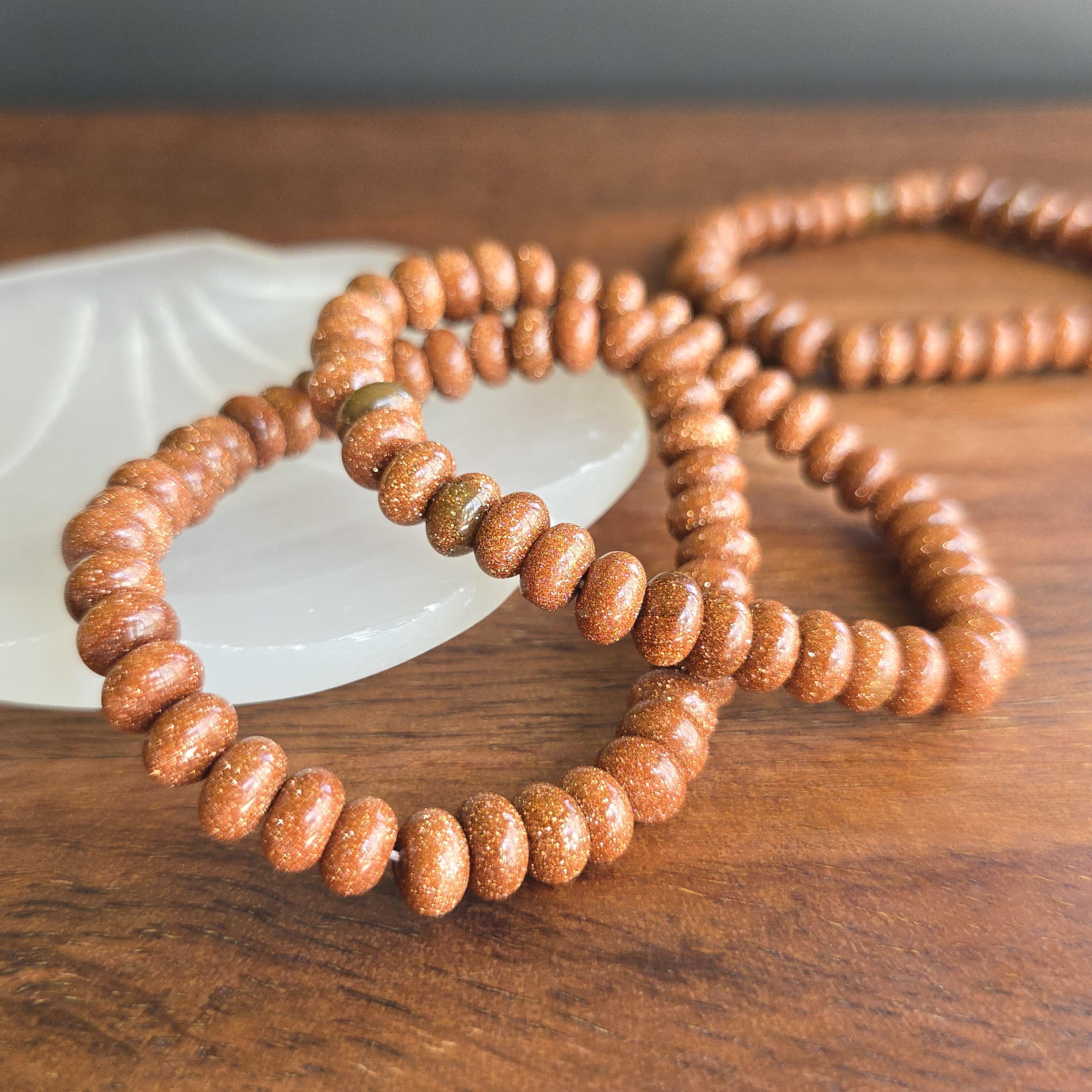 Red Goldstone Beaded Bracelet: Rondelle Bead Stretch Bracelet