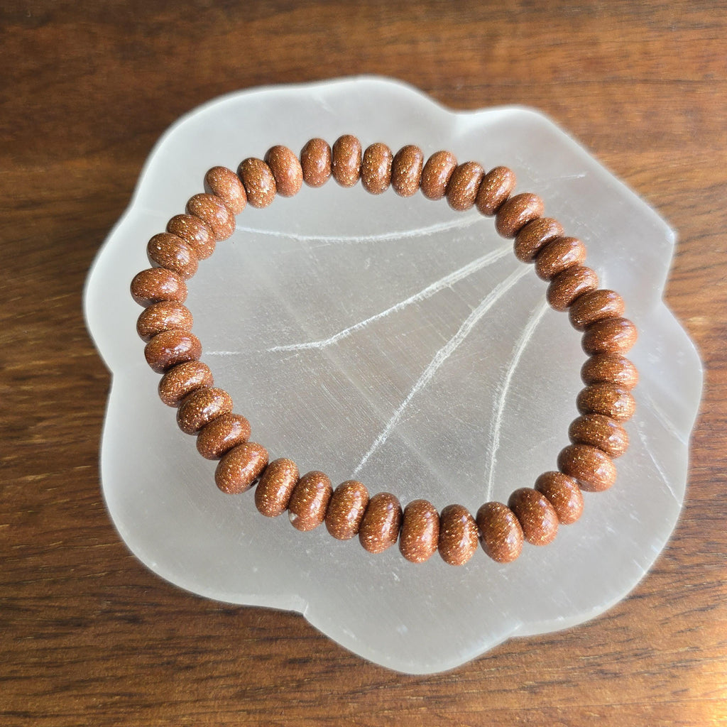 Red Goldstone Beaded Bracelet: Rondelle Bead Stretch Bracelet