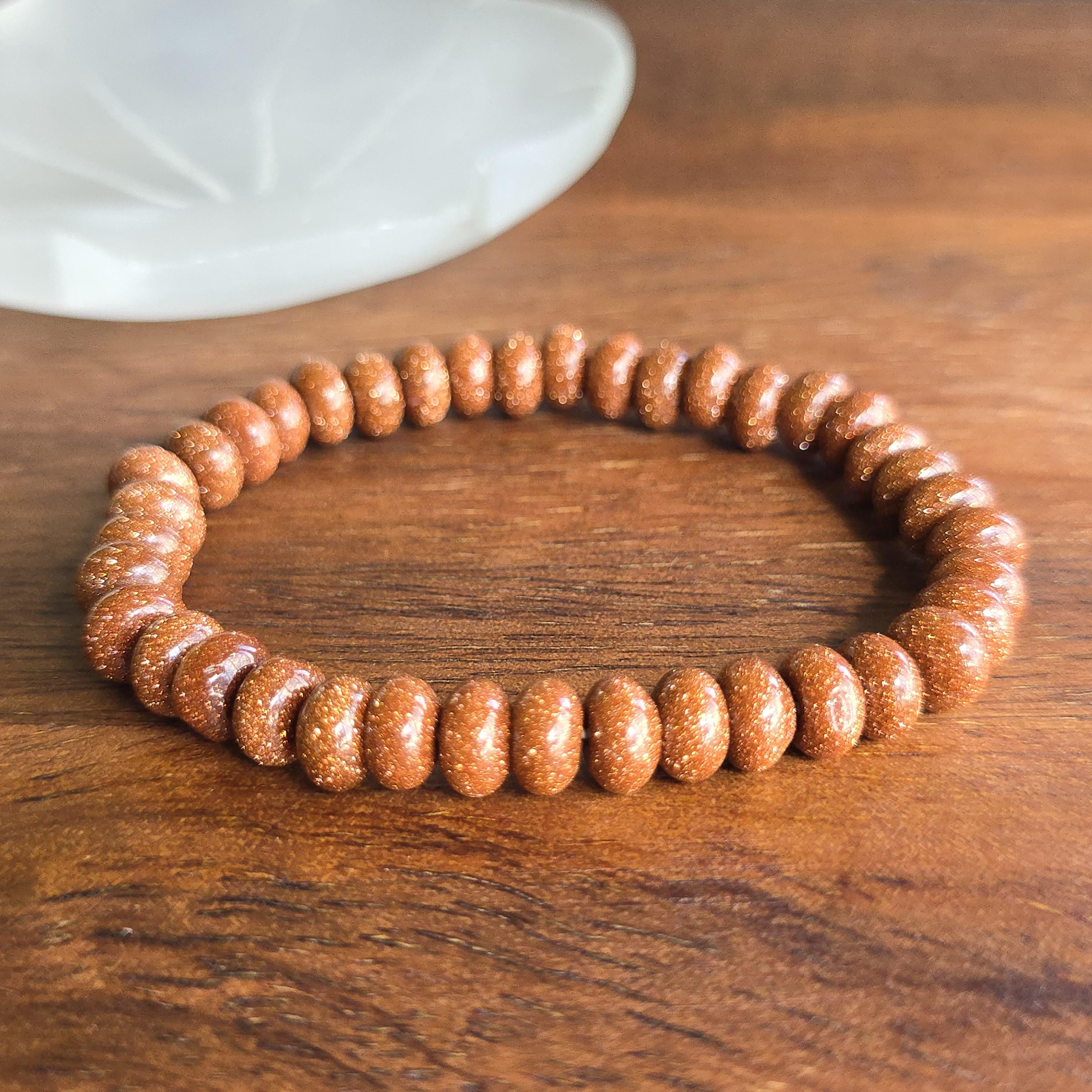 Red Goldstone Beaded Bracelet: Rondelle Bead Stretch Bracelet