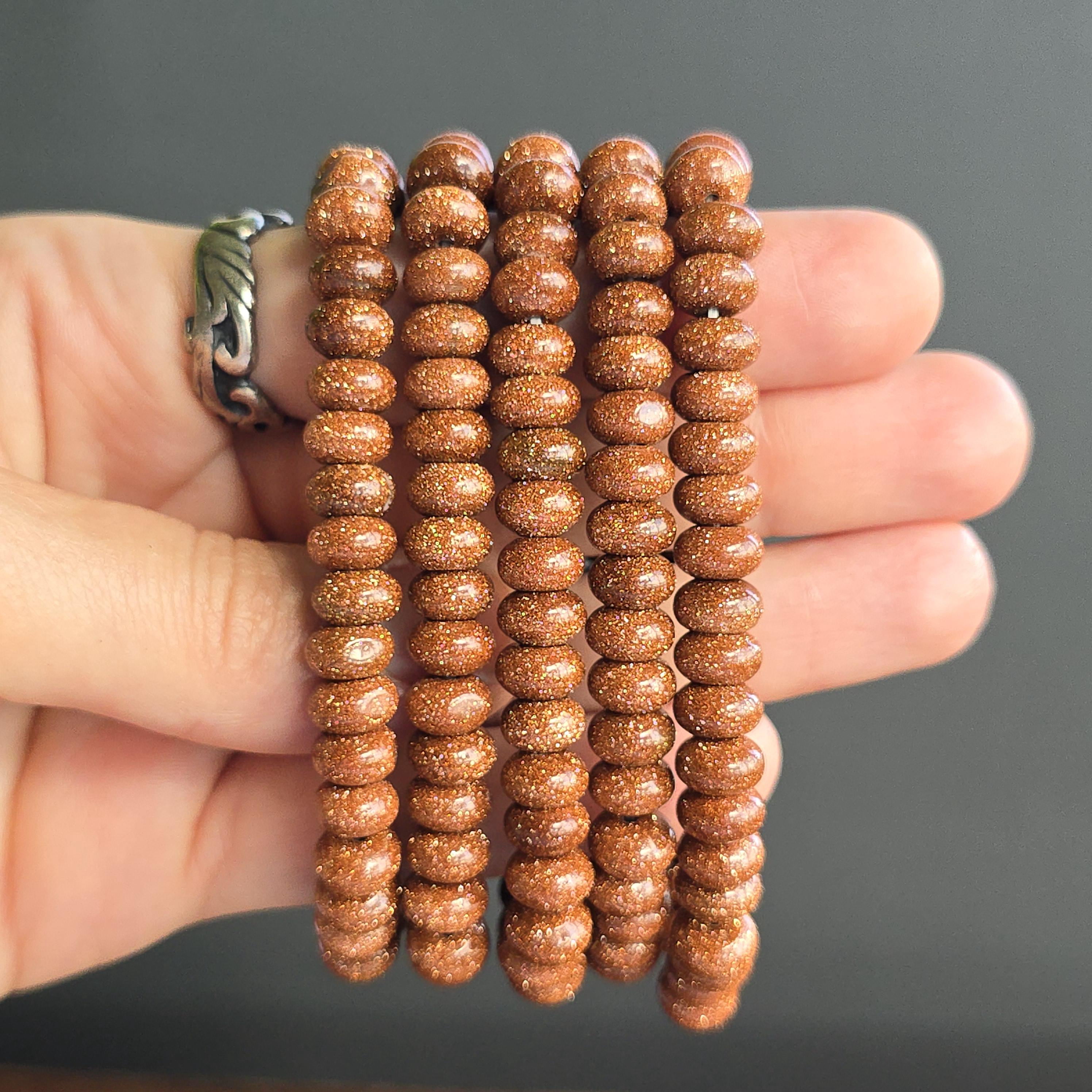 Red Goldstone Beaded Bracelet: Rondelle Bead Stretch Bracelet