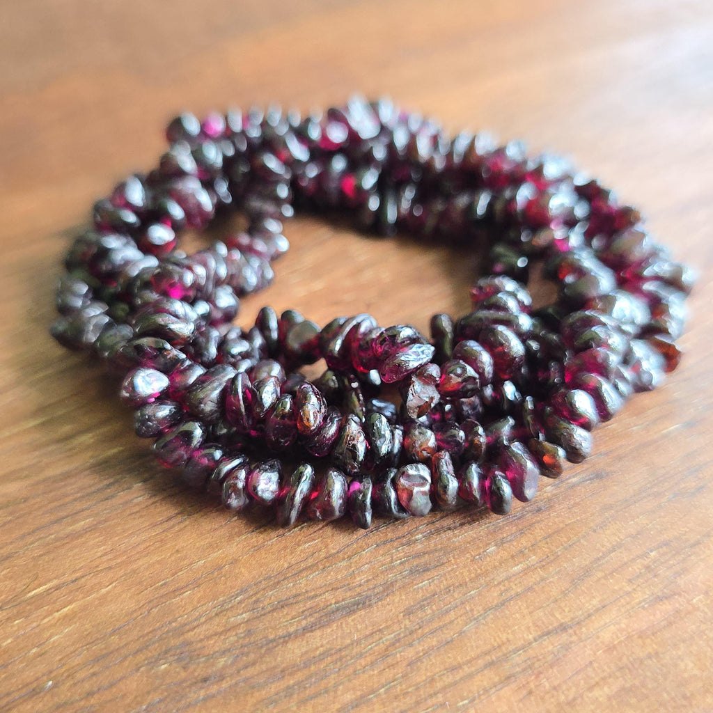 Long Garnet Crystal Necklace: 30 Inch Handmade Gemstone Chips Necklace