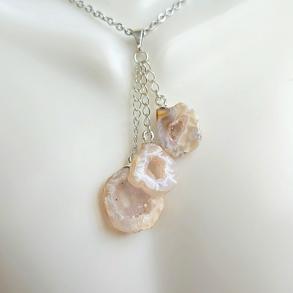 Oco Geode Pendant Necklace: Triple Drop Crystal Pendant with Chain