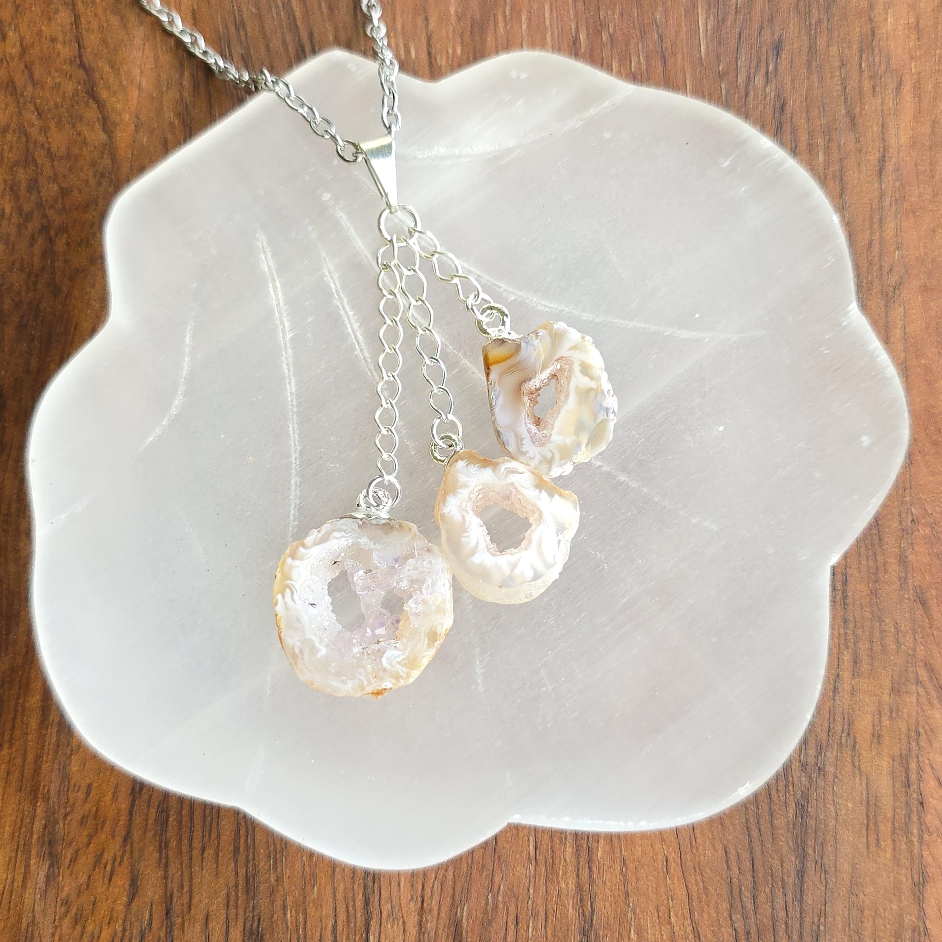 Oco Geode Pendant Necklace: Triple Drop Crystal Pendant with Chain