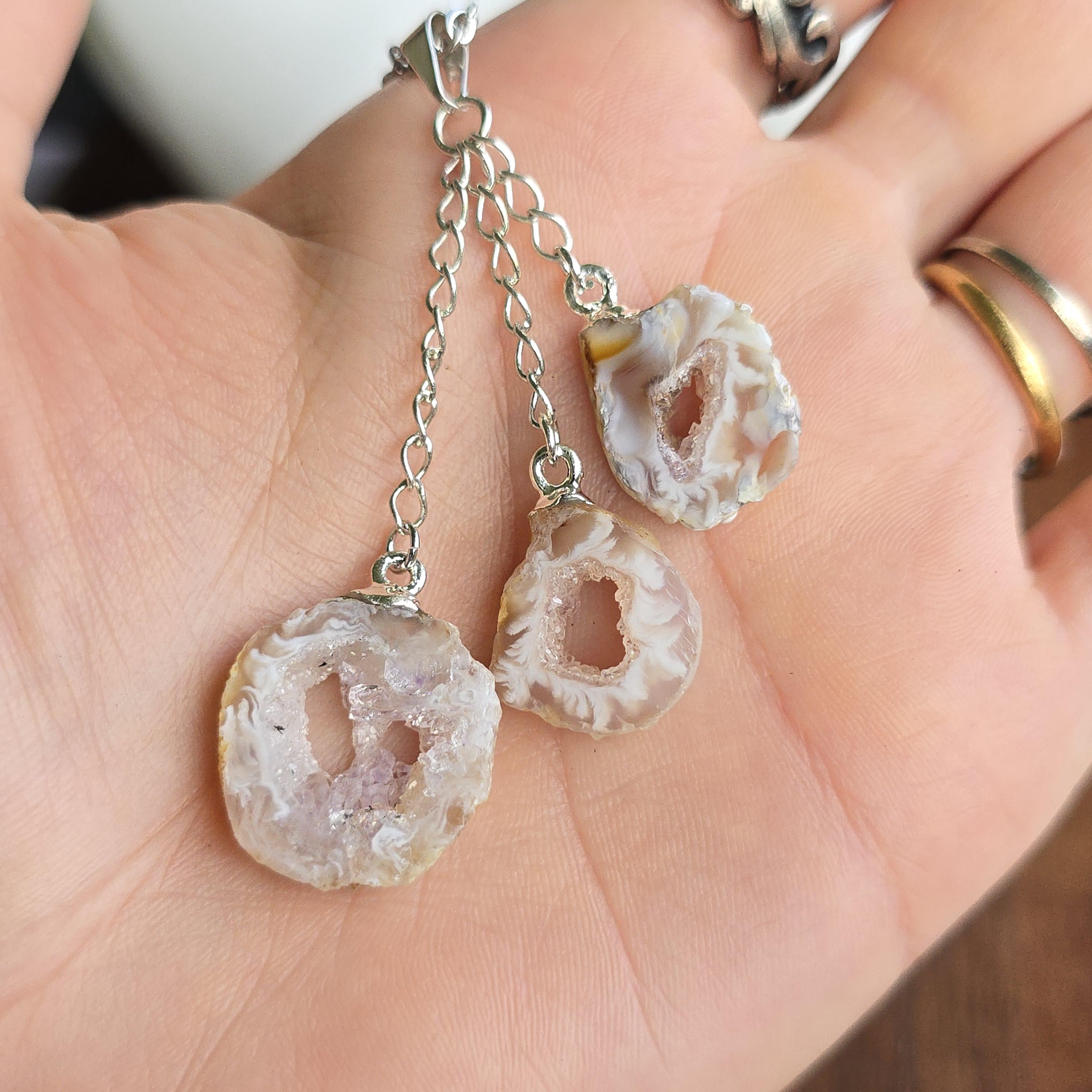 Oco Geode Pendant Necklace: Triple Drop Crystal Pendant with Chain