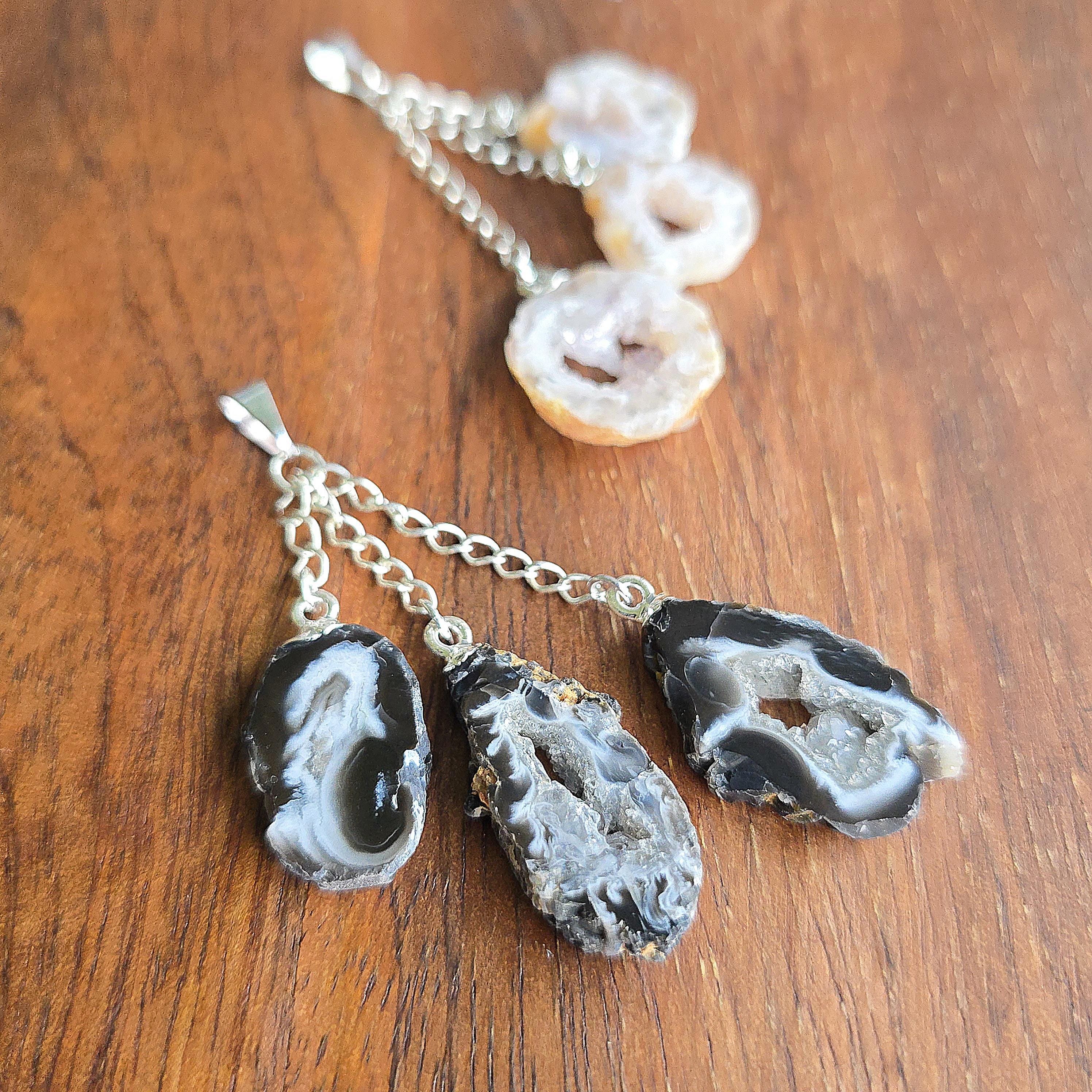 Oco Geode Pendant Necklace: Triple Drop Crystal Pendant with Chain