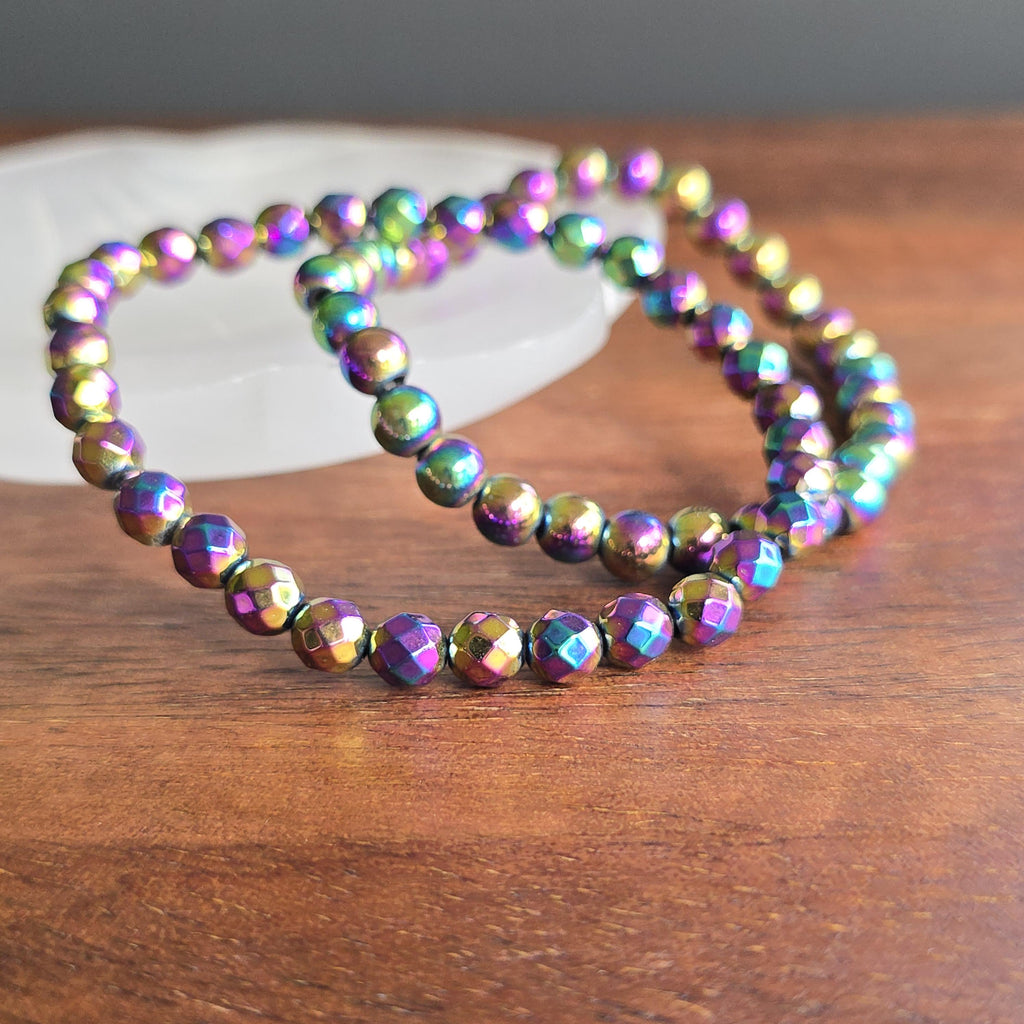 Rainbow Hematite Crystal Bracelet: Titanium Coated Gemstone Bracelet